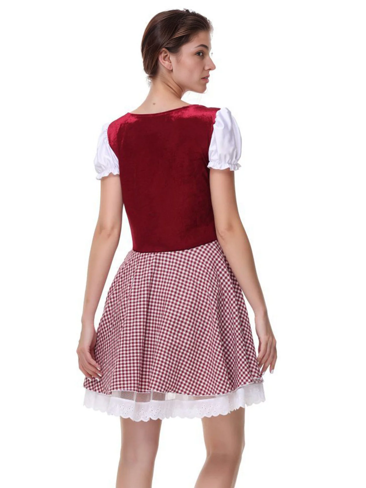 1950s Oktoberfest Puff Sleeves Gingham Plaid Dress - Image 6