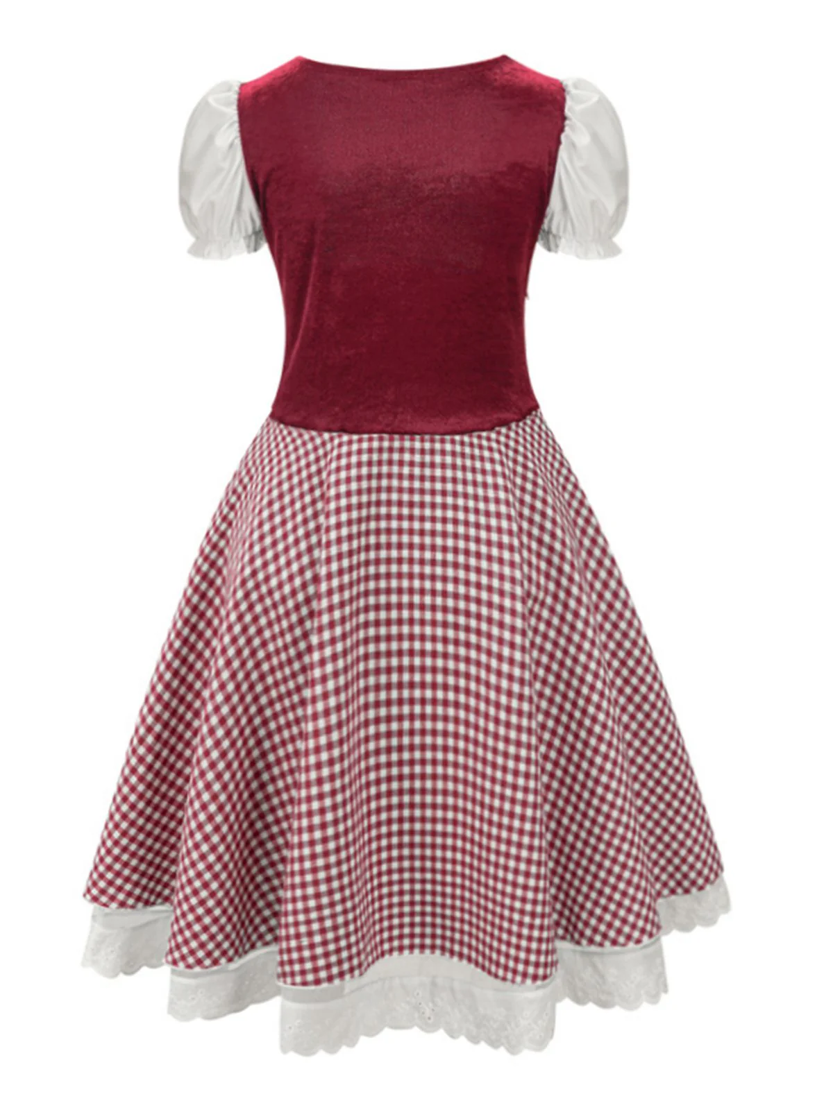 1950s Oktoberfest Puff Sleeves Gingham Plaid Dress - Image 8
