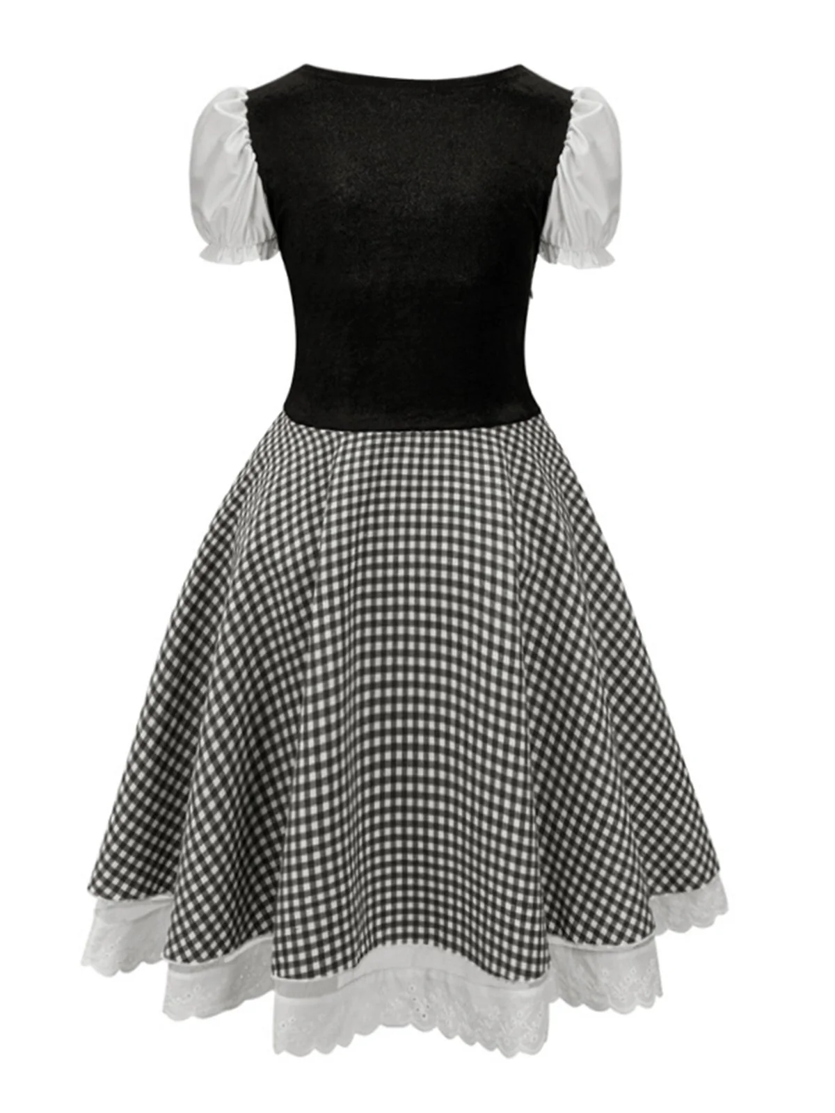 1950s Oktoberfest Puff Sleeves Gingham Plaid Dress - Image 9