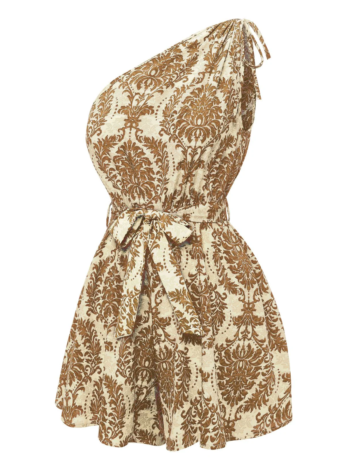 1950s One Shoulder Floral Print Belted Romper - Image 2