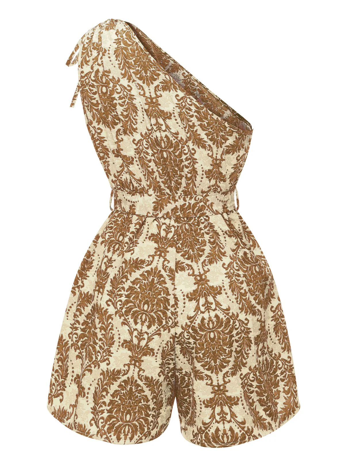1950s One Shoulder Floral Print Belted Romper - Image 3