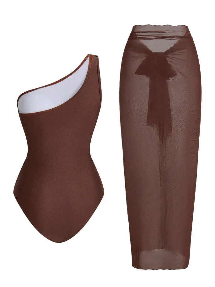1950s One-Shoulder Ruched Tummy Control One-Piece Swimsuit & Cover-Up - Image 6