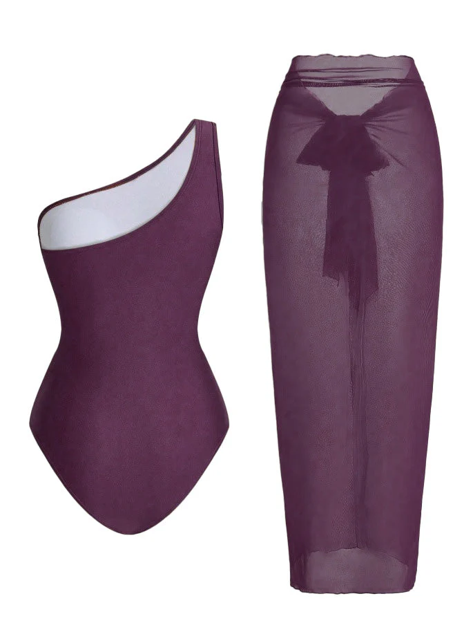 1950s One-Shoulder Ruched Tummy Control One-Piece Swimsuit & Cover-Up - Image 8