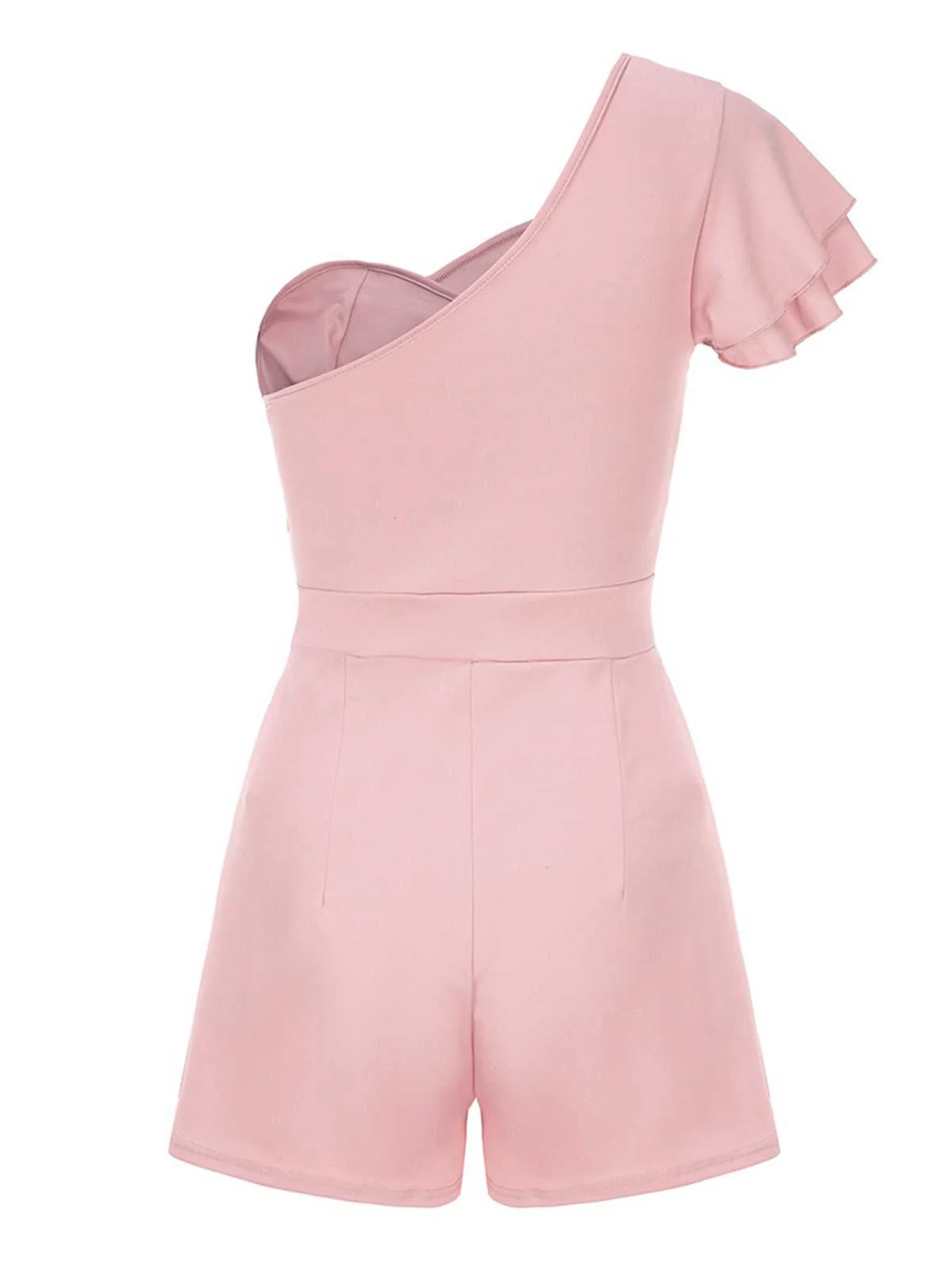 1950s One Shoulder Ruffles Solid Romper - Image 2
