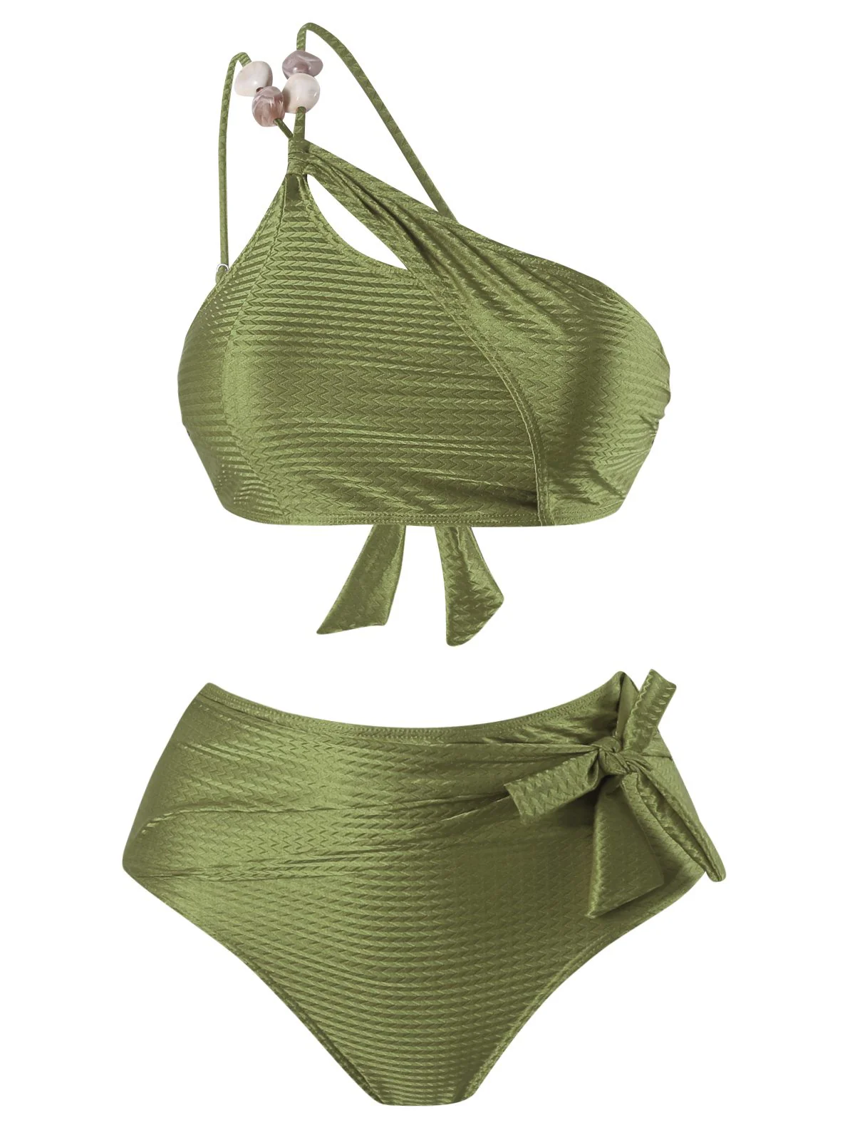 1950s One-Shoulder Textured Fabric Beading Bikini Set - Image 3