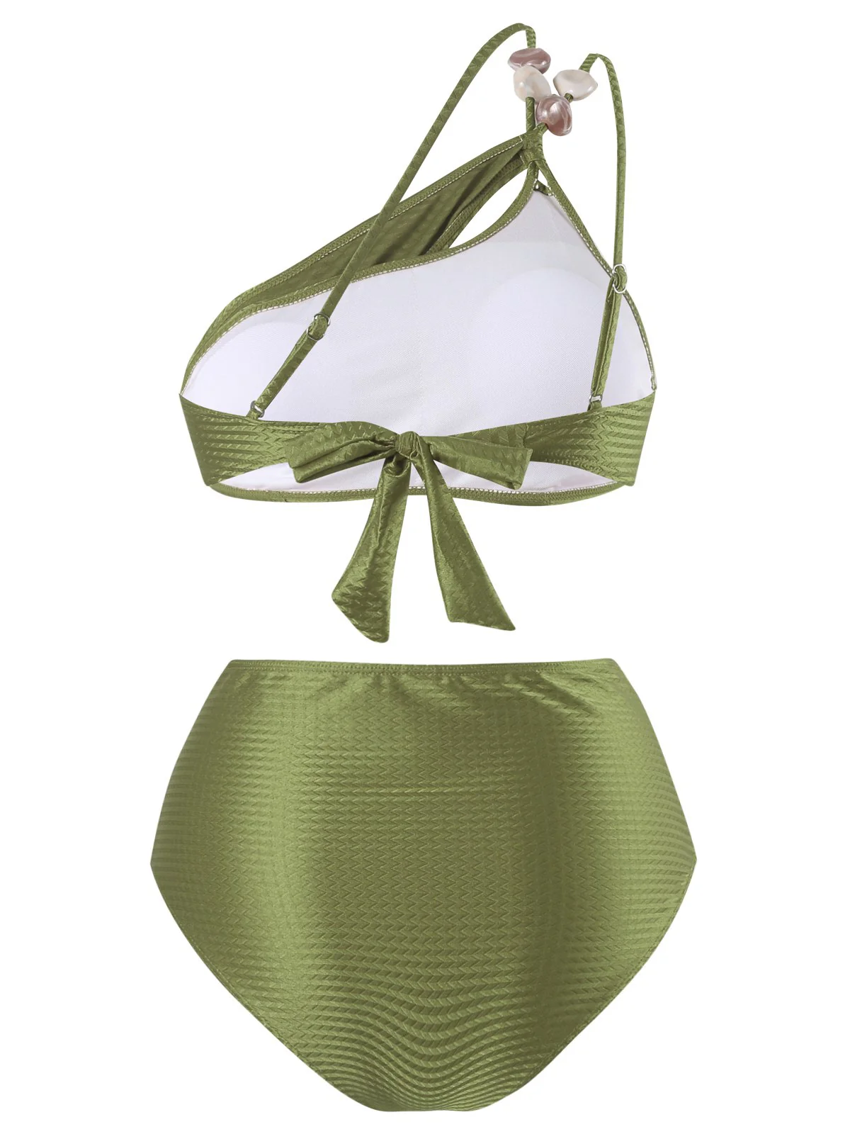 1950s One-Shoulder Textured Fabric Beading Bikini Set - Image 4