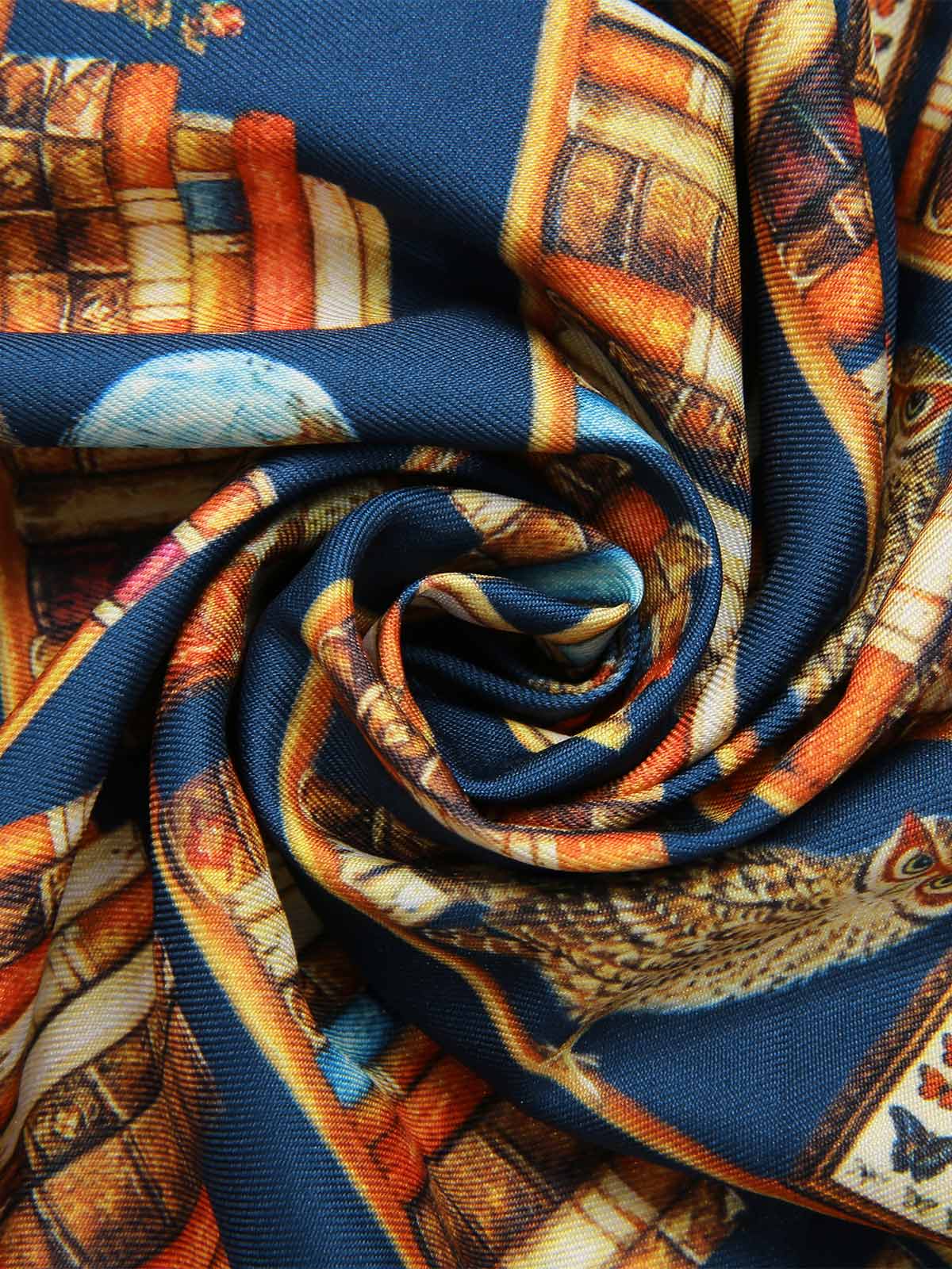 1950s Owl Bookshelf Print Stand Collar Dress - Image 7