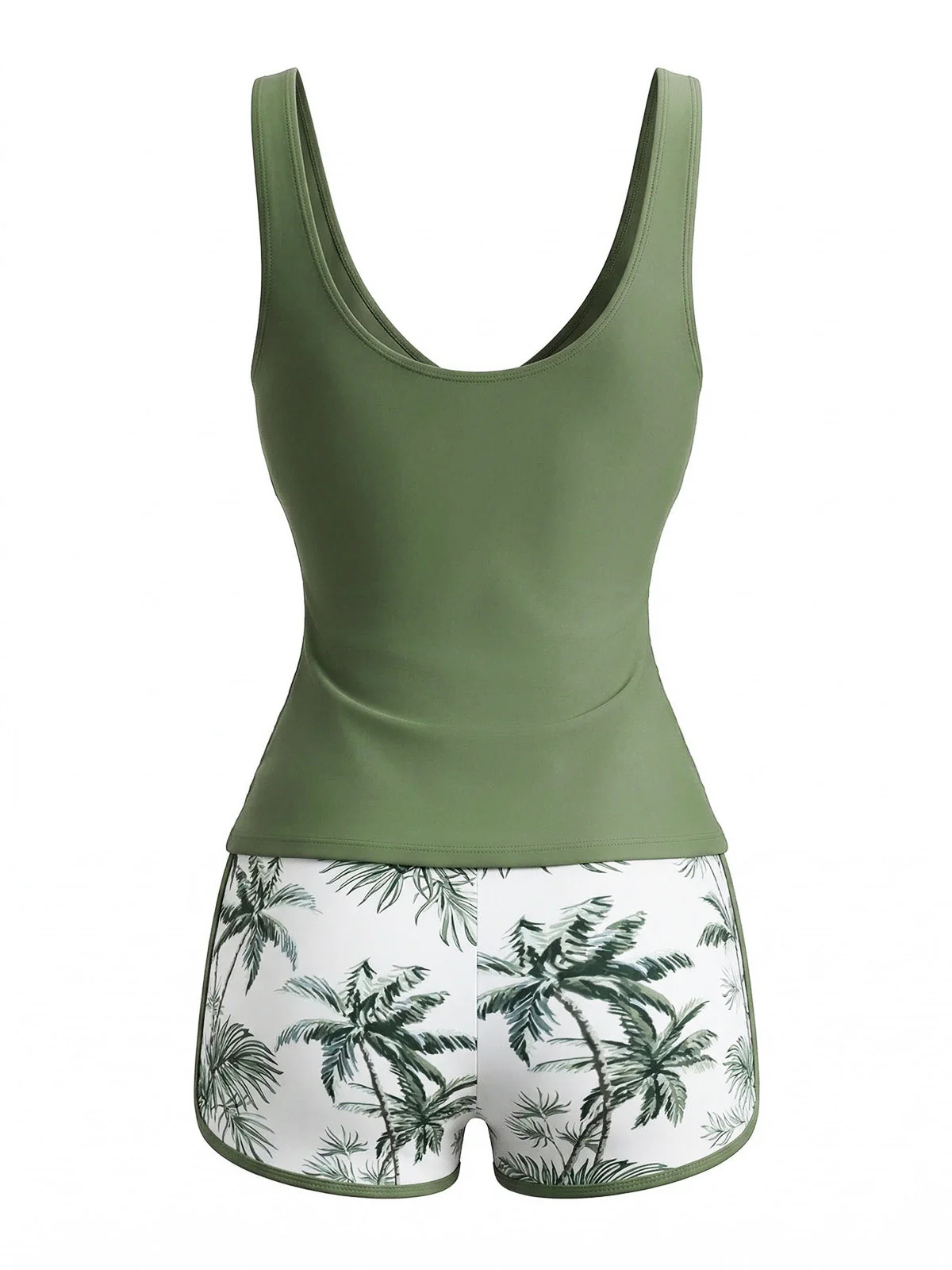 1950s Palm Tree Criss Cross Colorblock Tankini Set - Image 4