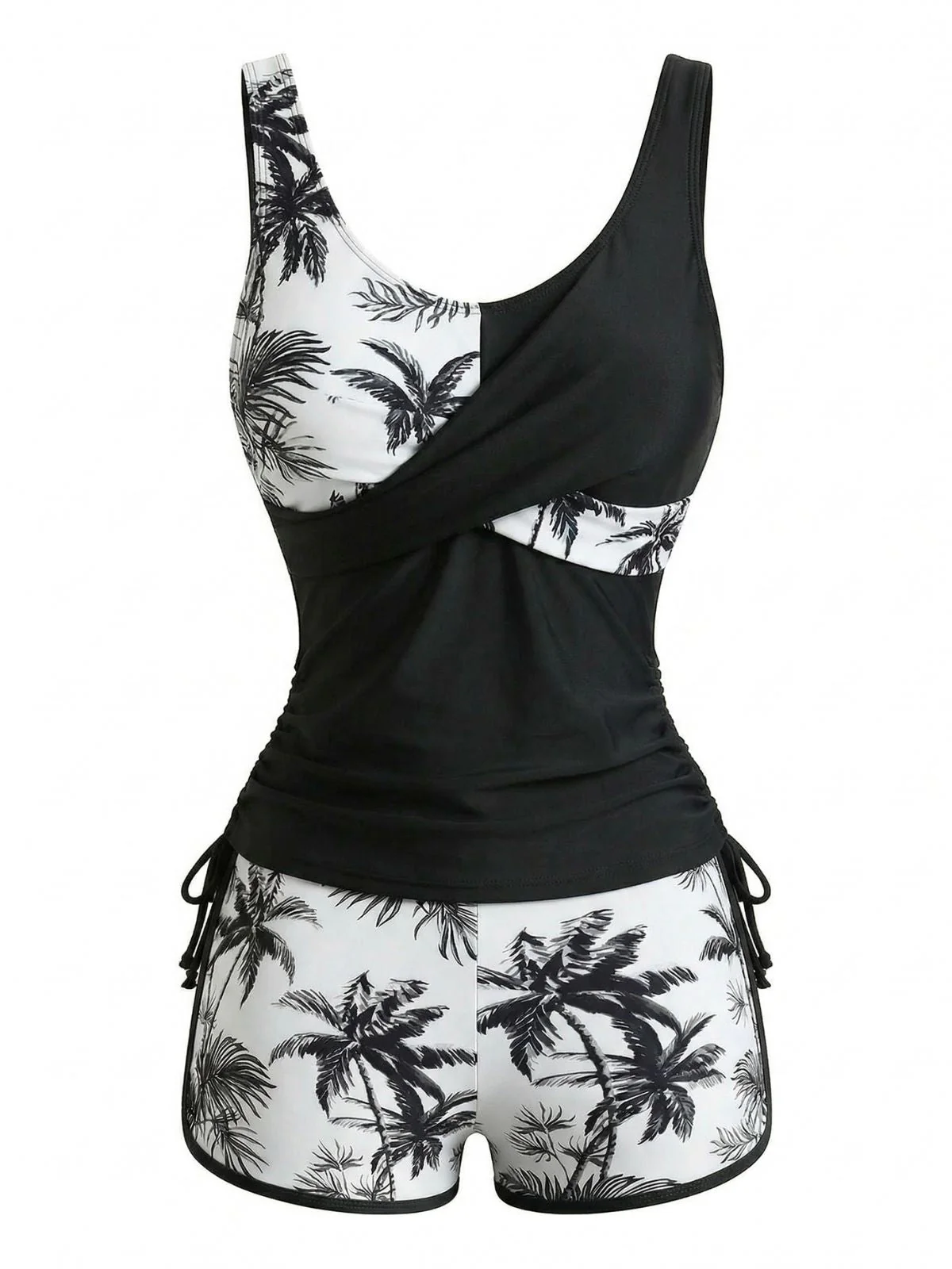 1950s Palm Tree Criss Cross Colorblock Tankini Set - Image 6