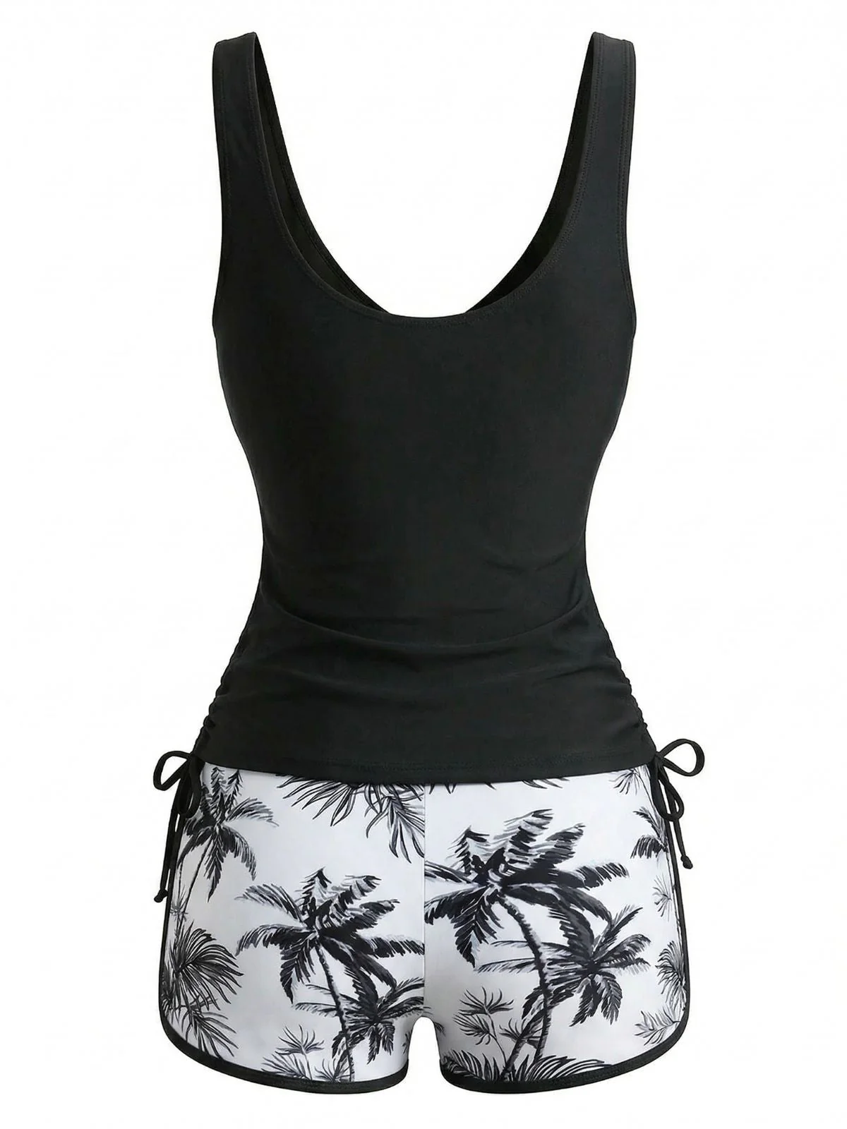 1950s Palm Tree Criss Cross Colorblock Tankini Set - Image 9