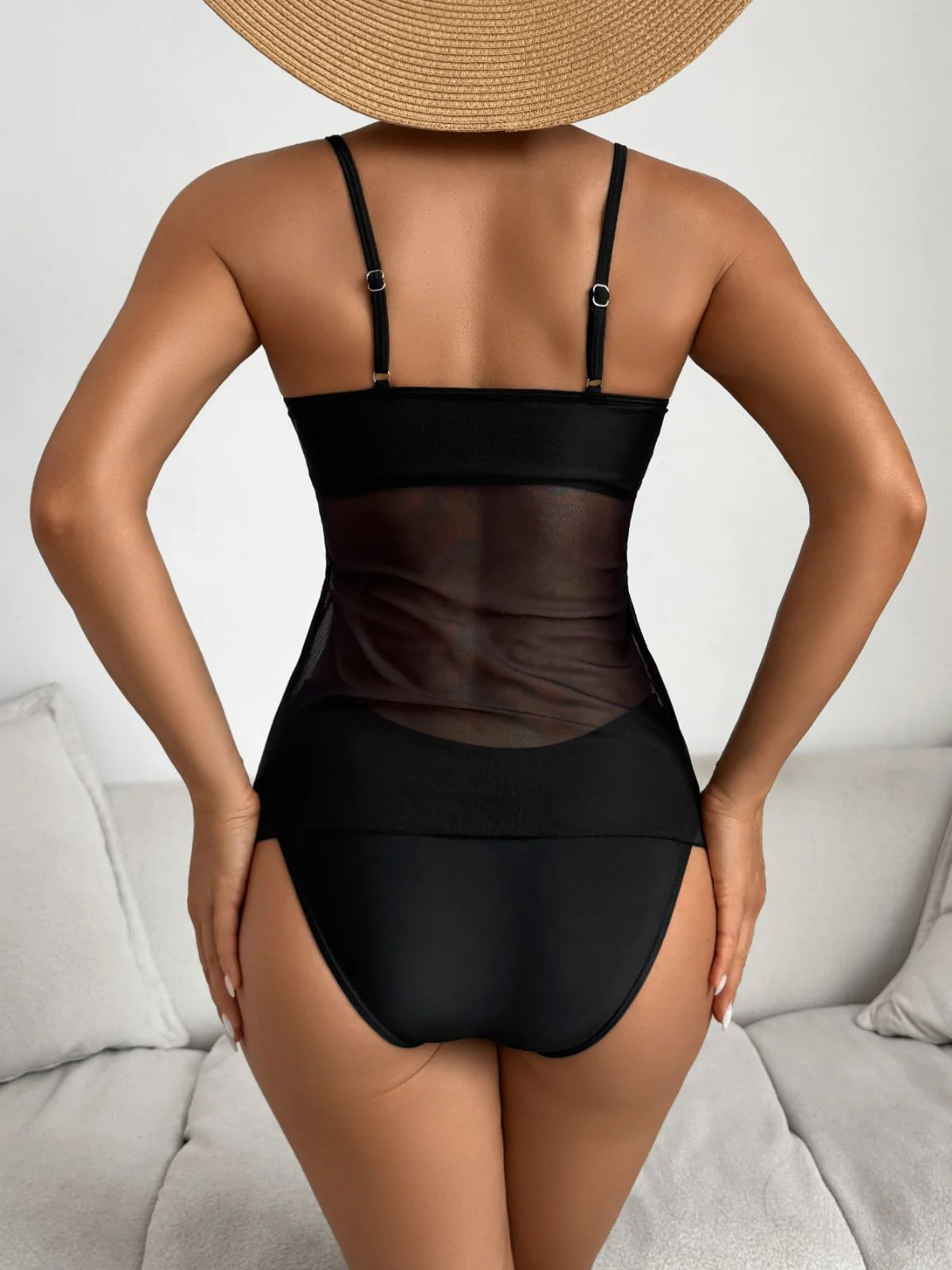 1950s Palm Tree Spaghetti Strap Mesh Tankini Set - Image 4