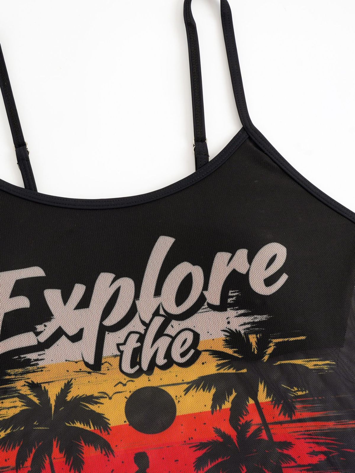 1950s Palm Tree Spaghetti Strap Mesh Tankini Set - Image 5