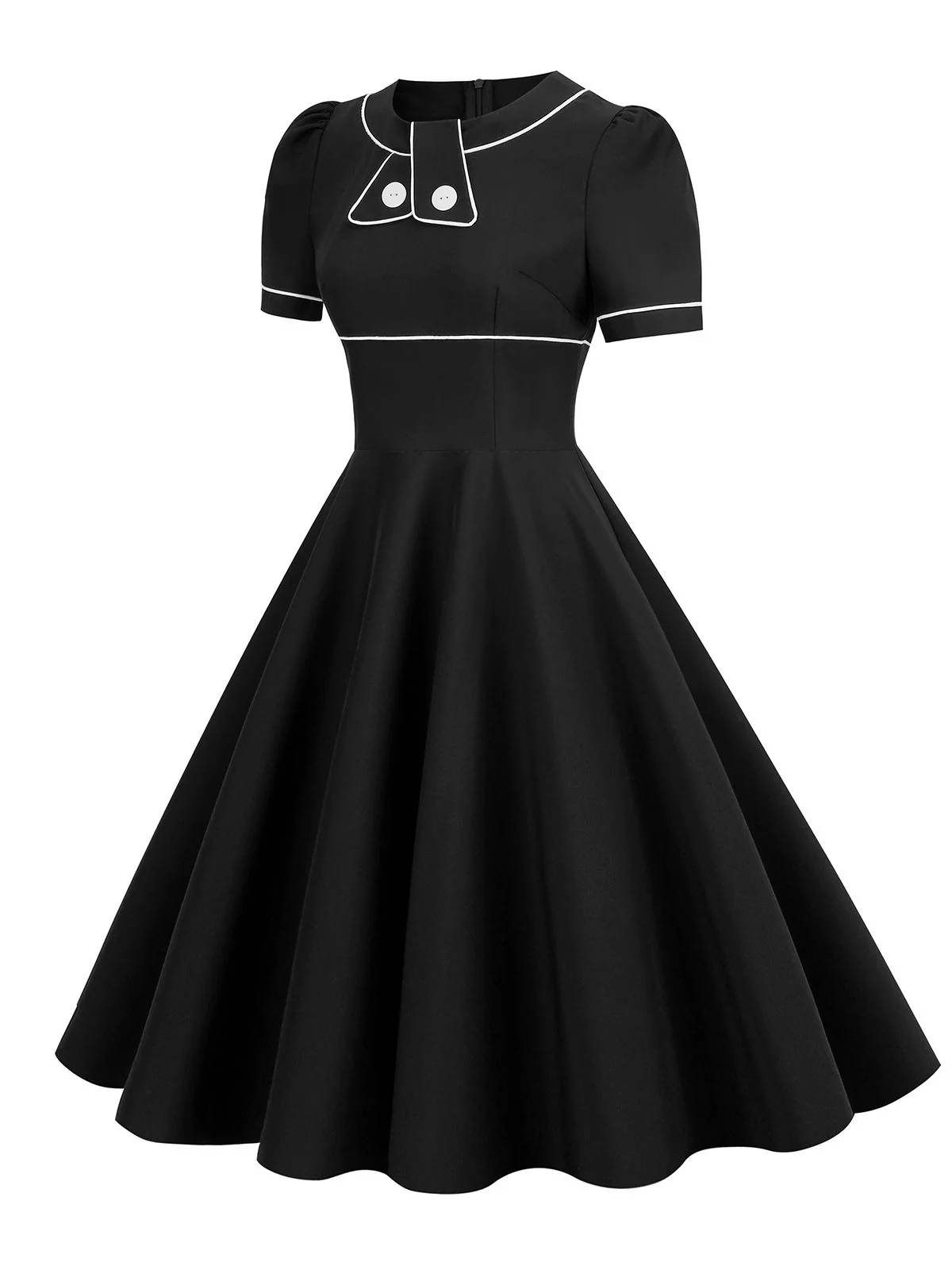 1950s Patchwork Button Swing Vintage Dress - Image 2