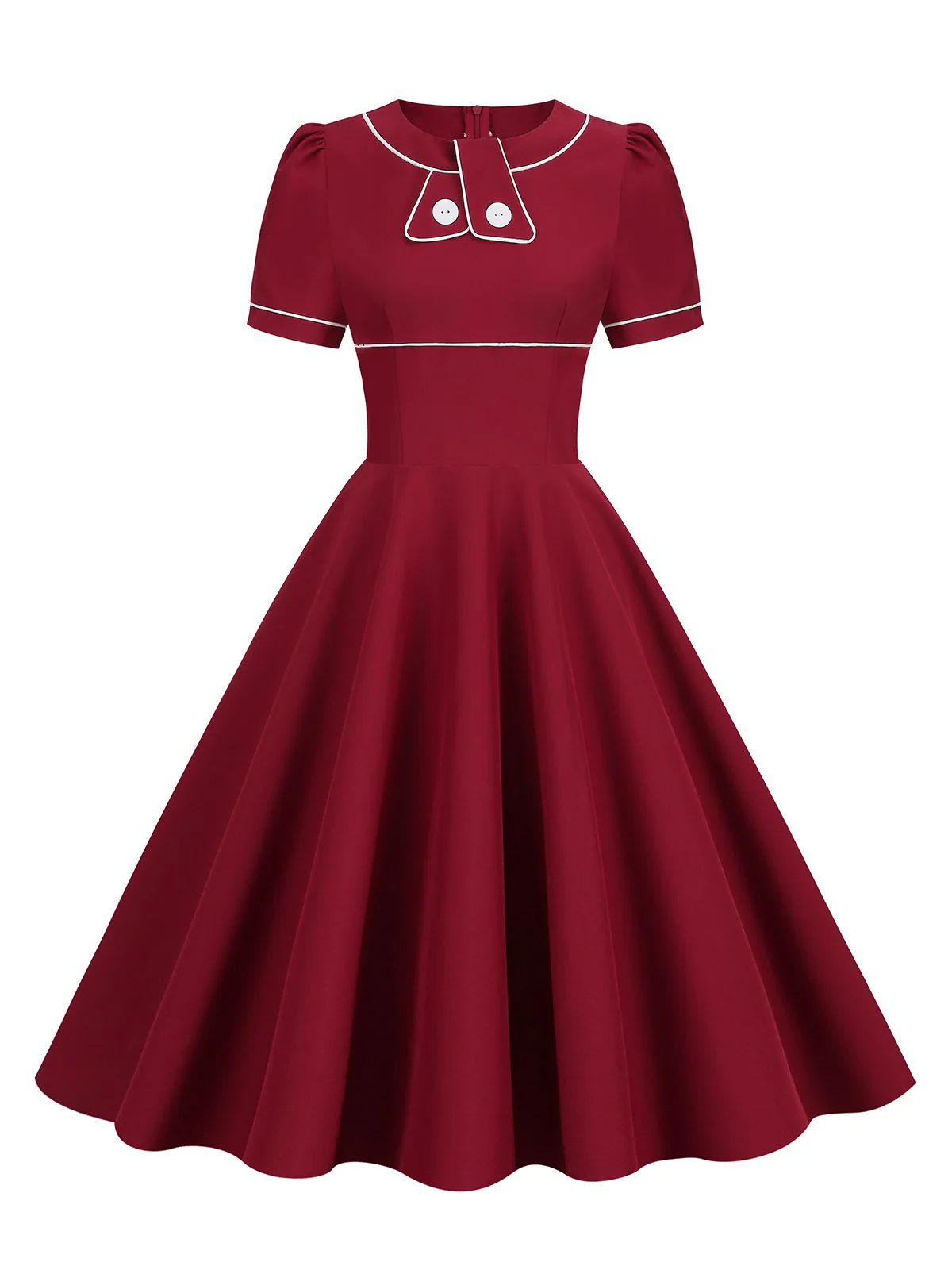 1950s Patchwork Button Swing Vintage Dress - Image 4