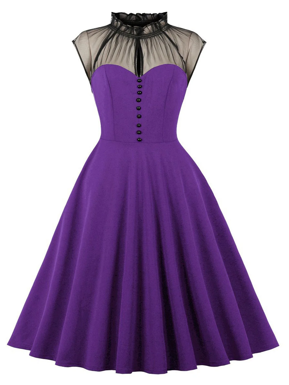1950s Patchwork Flying Sleeves Swing Dress - Image 3