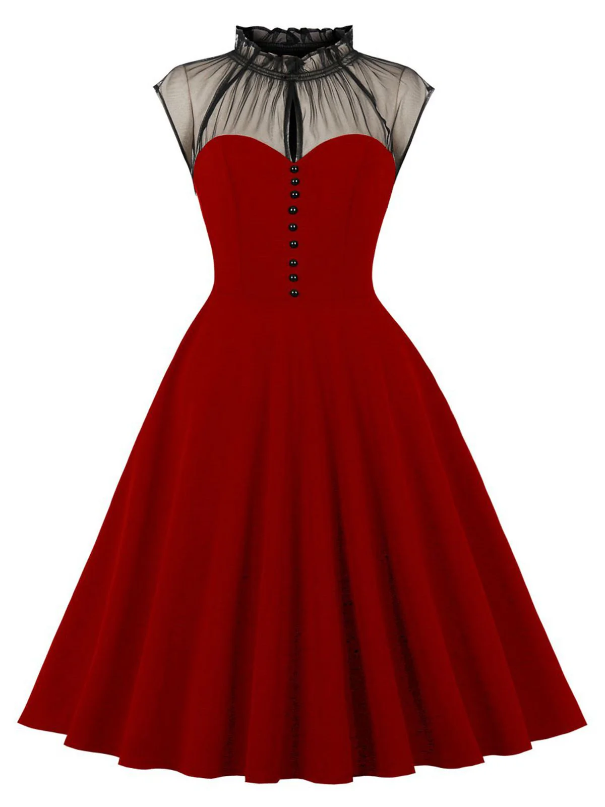 1950s Patchwork Flying Sleeves Swing Dress - Image 5