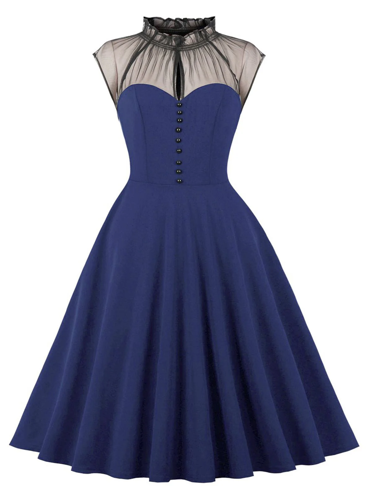 1950s Patchwork Flying Sleeves Swing Dress - Image 7