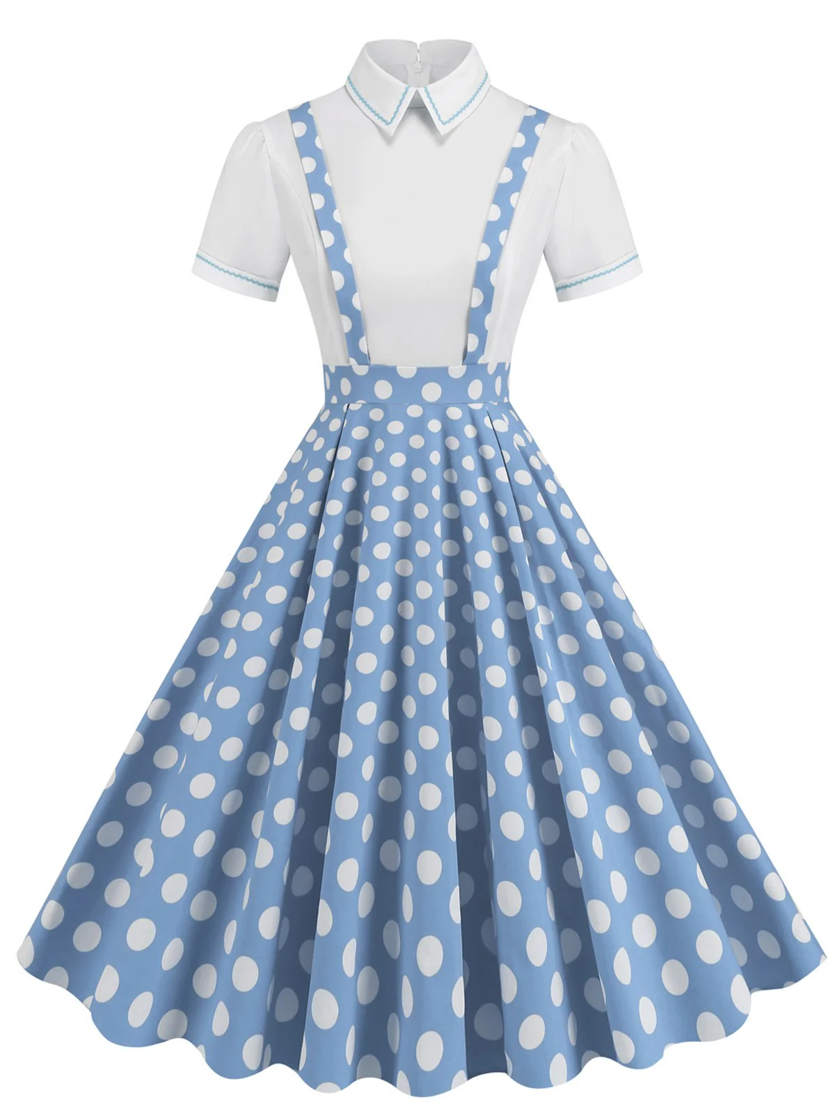 1950s Patchwork Lapel Collar Suspender Dress - Image 10