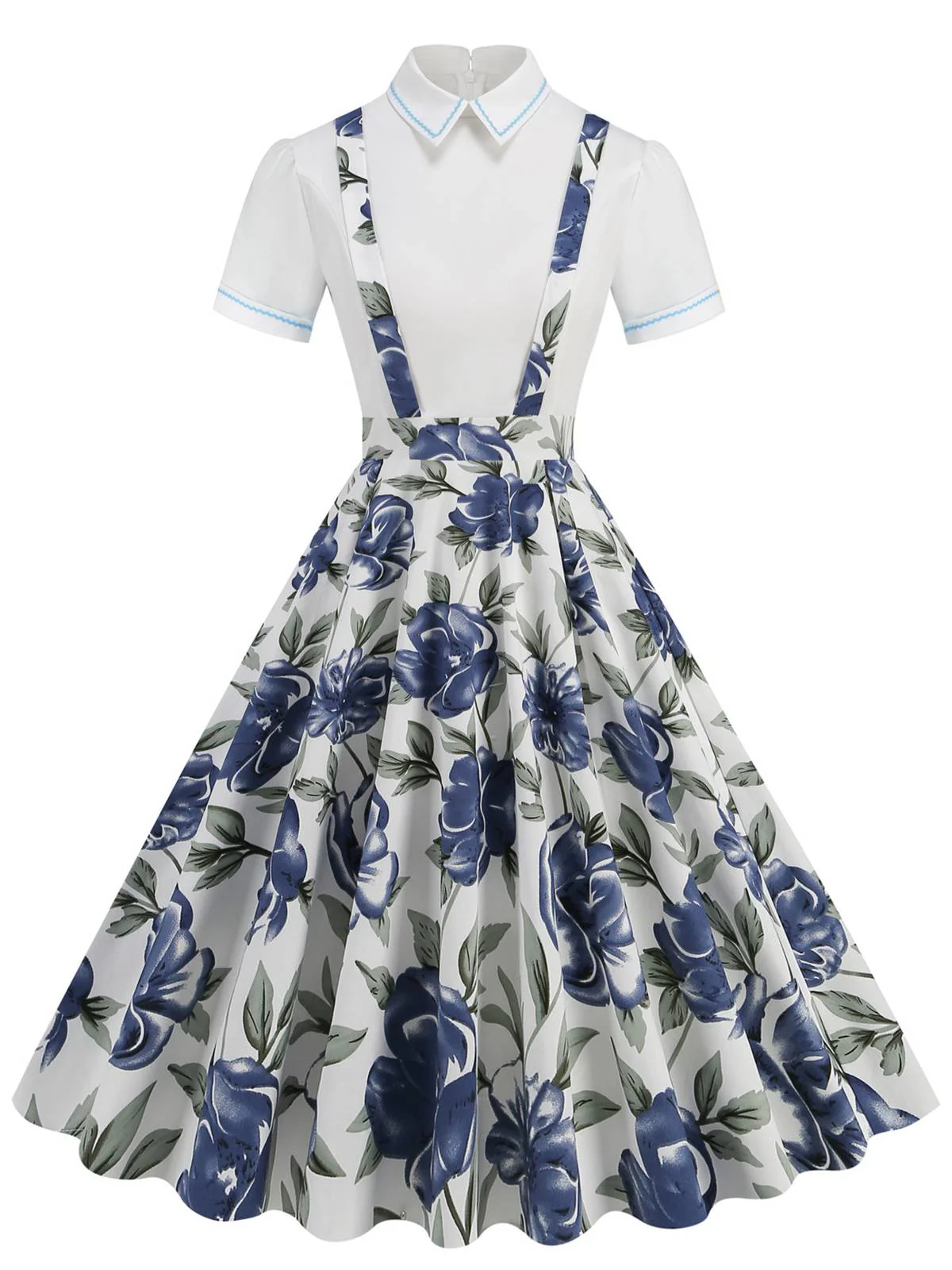 1950s Patchwork Lapel Collar Suspender Dress - Image 13