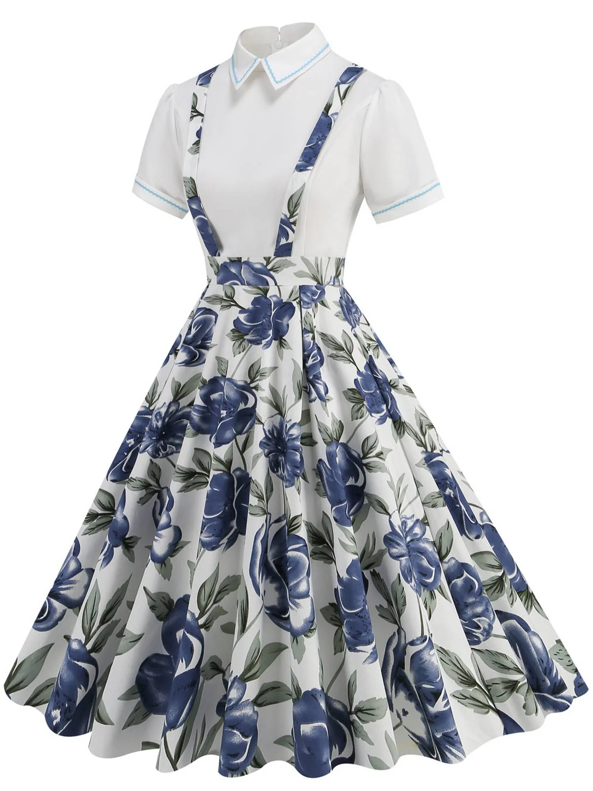 1950s Patchwork Lapel Collar Suspender Dress - Image 14