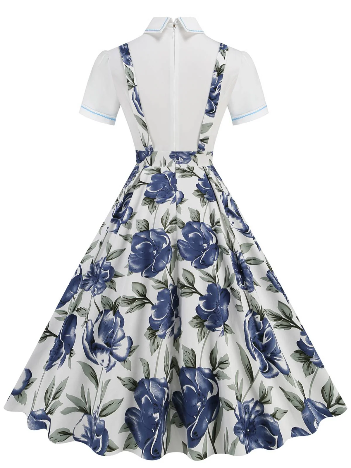 1950s Patchwork Lapel Collar Suspender Dress - Image 15