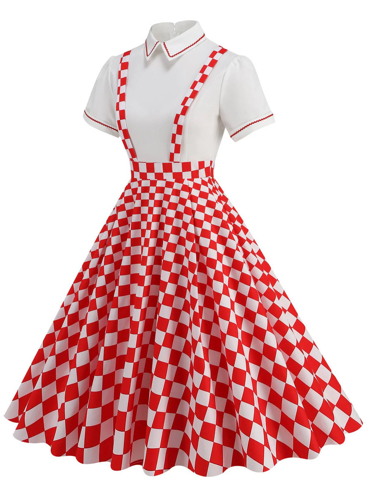 1950s Patchwork Lapel Collar Suspender Dress - Image 2