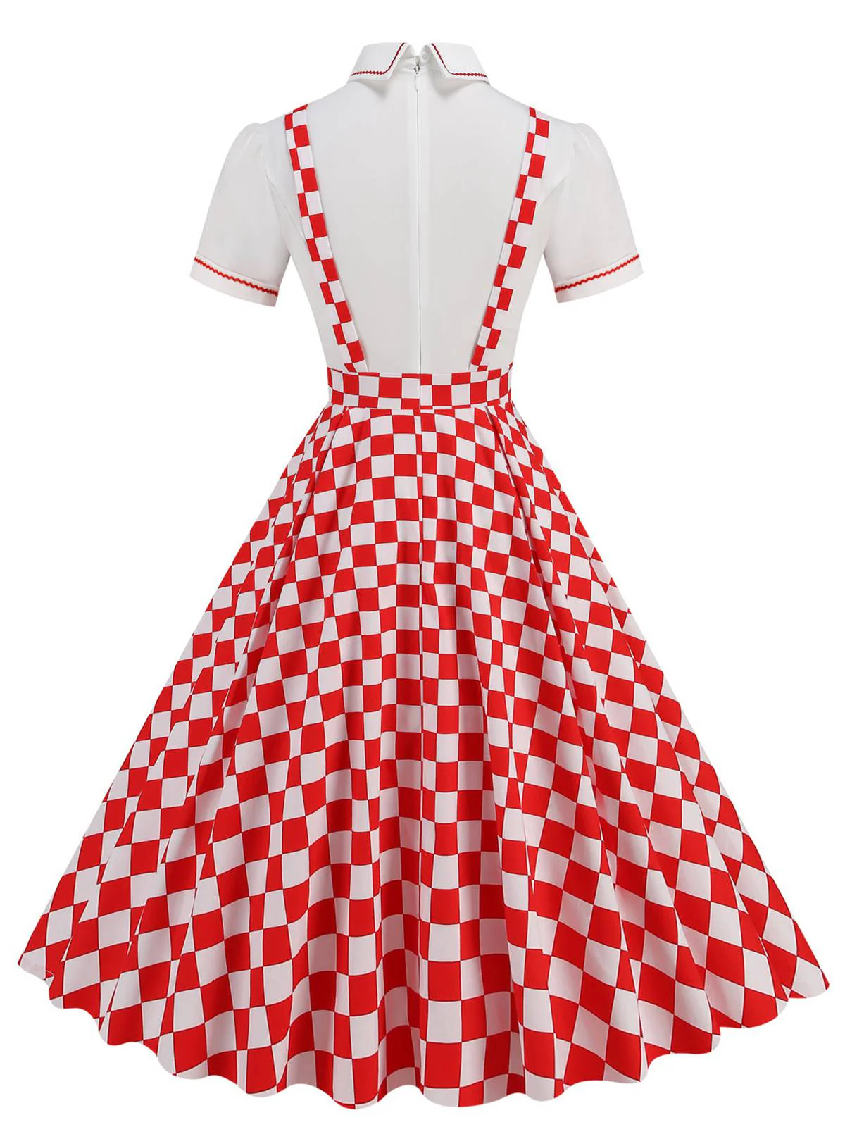 1950s Patchwork Lapel Collar Suspender Dress - Image 3