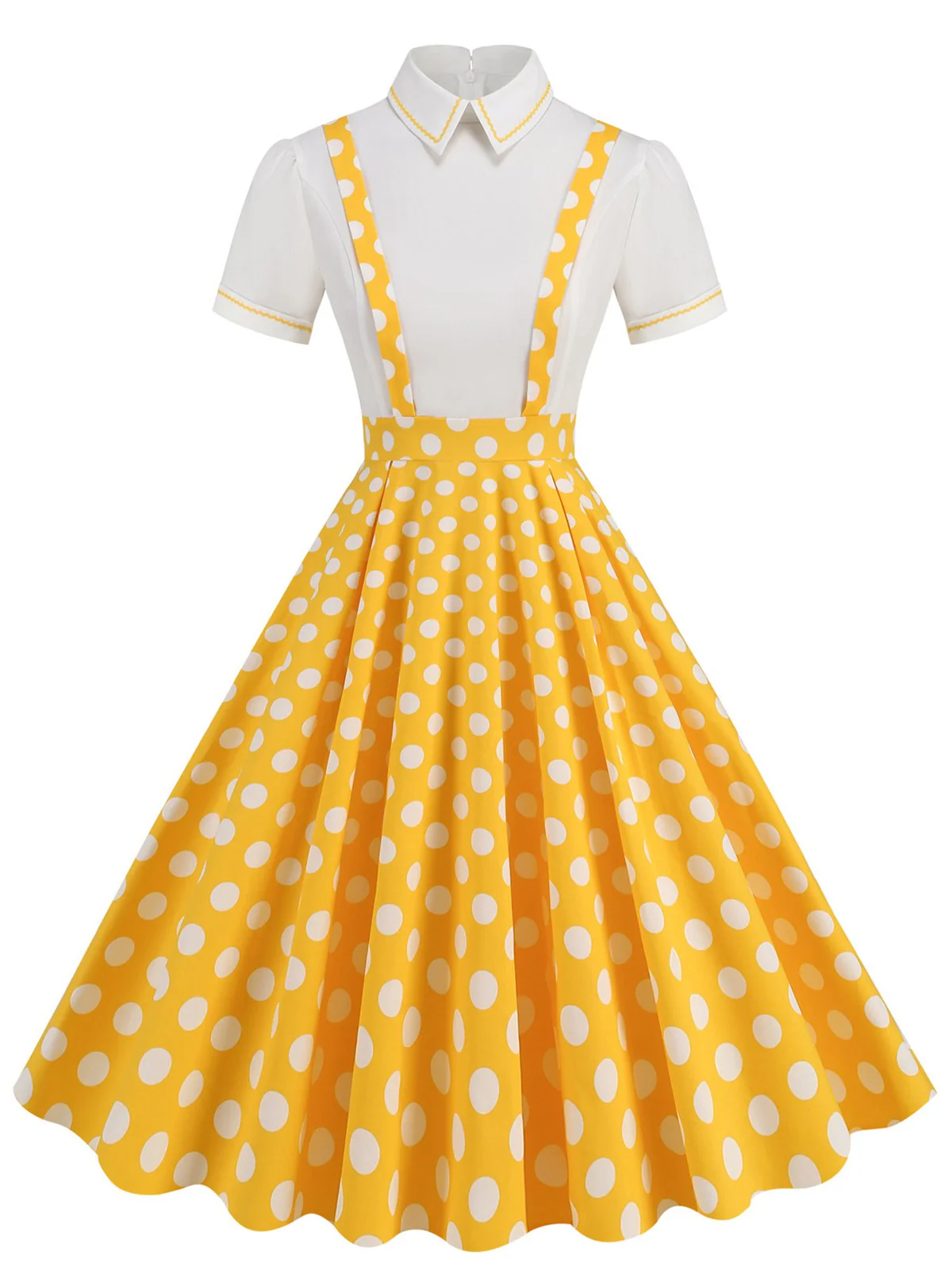 1950s Patchwork Lapel Collar Suspender Dress - Image 5