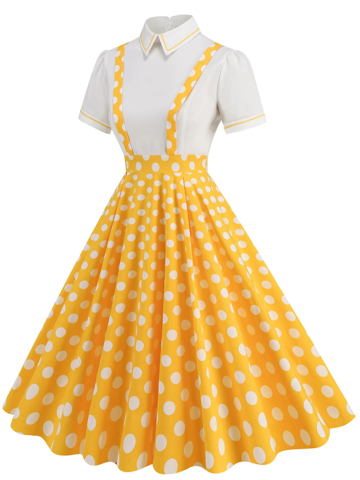 1950s Patchwork Lapel Collar Suspender Dress - Image 6