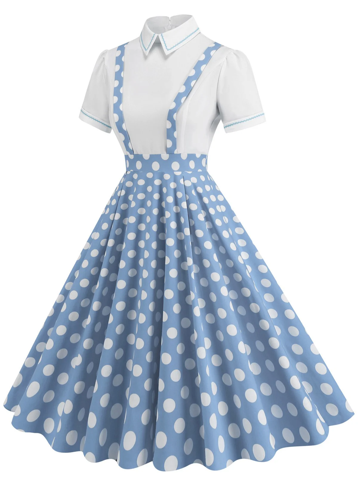 1950s Patchwork Lapel Collar Suspender Dress - Image 9