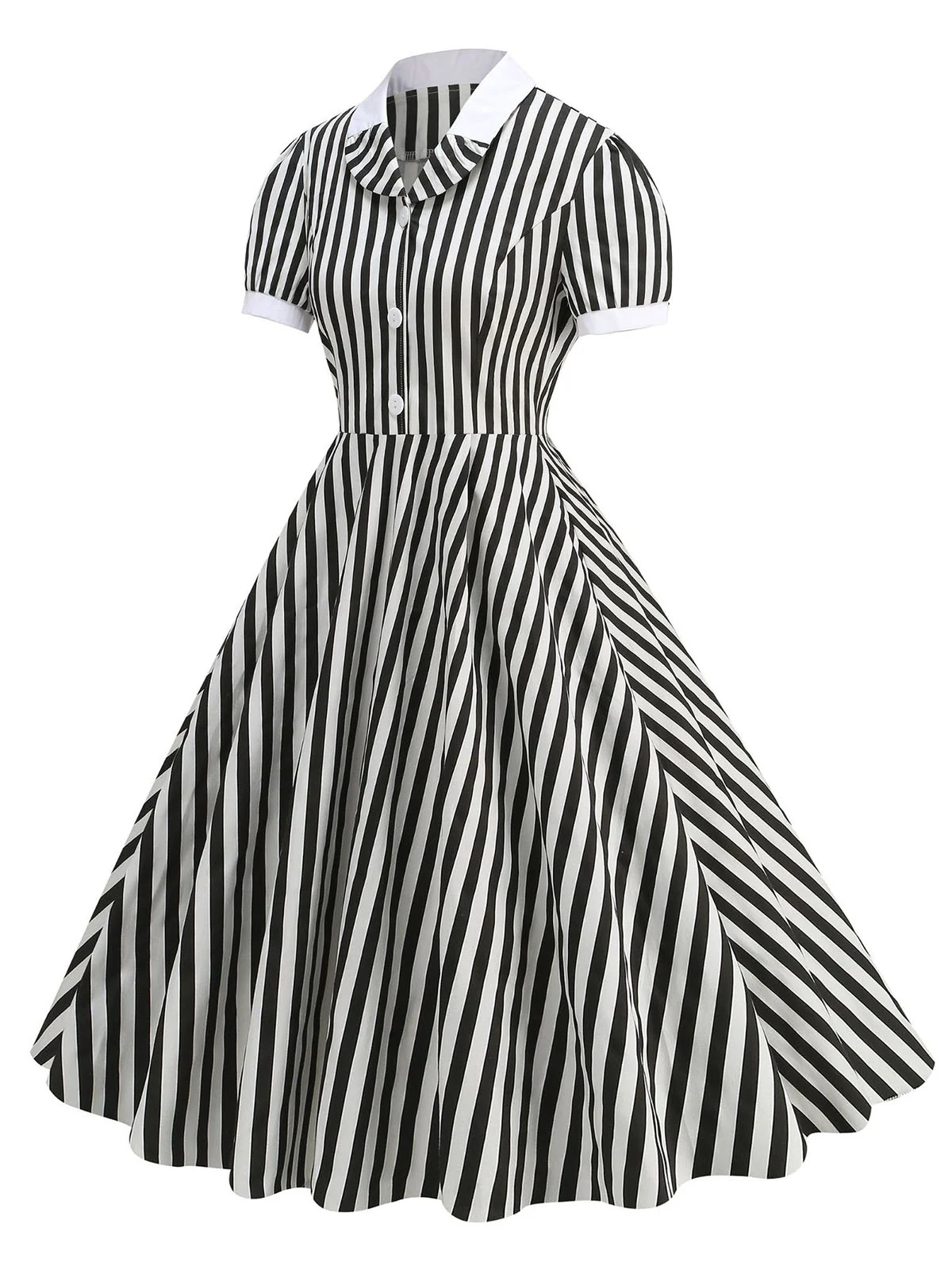 1950s Peter Pan Collar Black & White Stripes Dress - Image 2