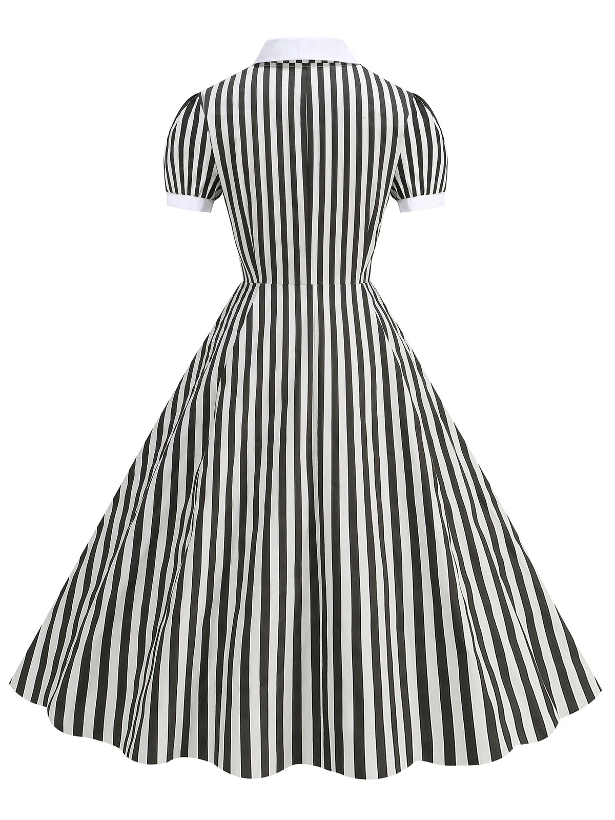 1950s Peter Pan Collar Black & White Stripes Dress - Image 3