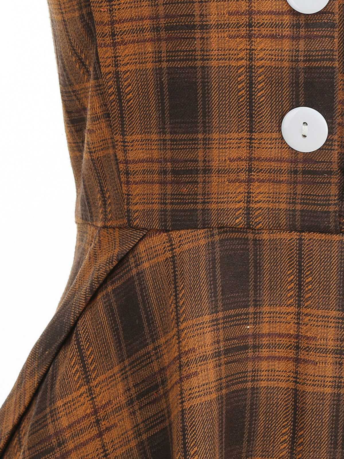 1950s Peter Pan Collar Plaid Swing Dress - Image 10