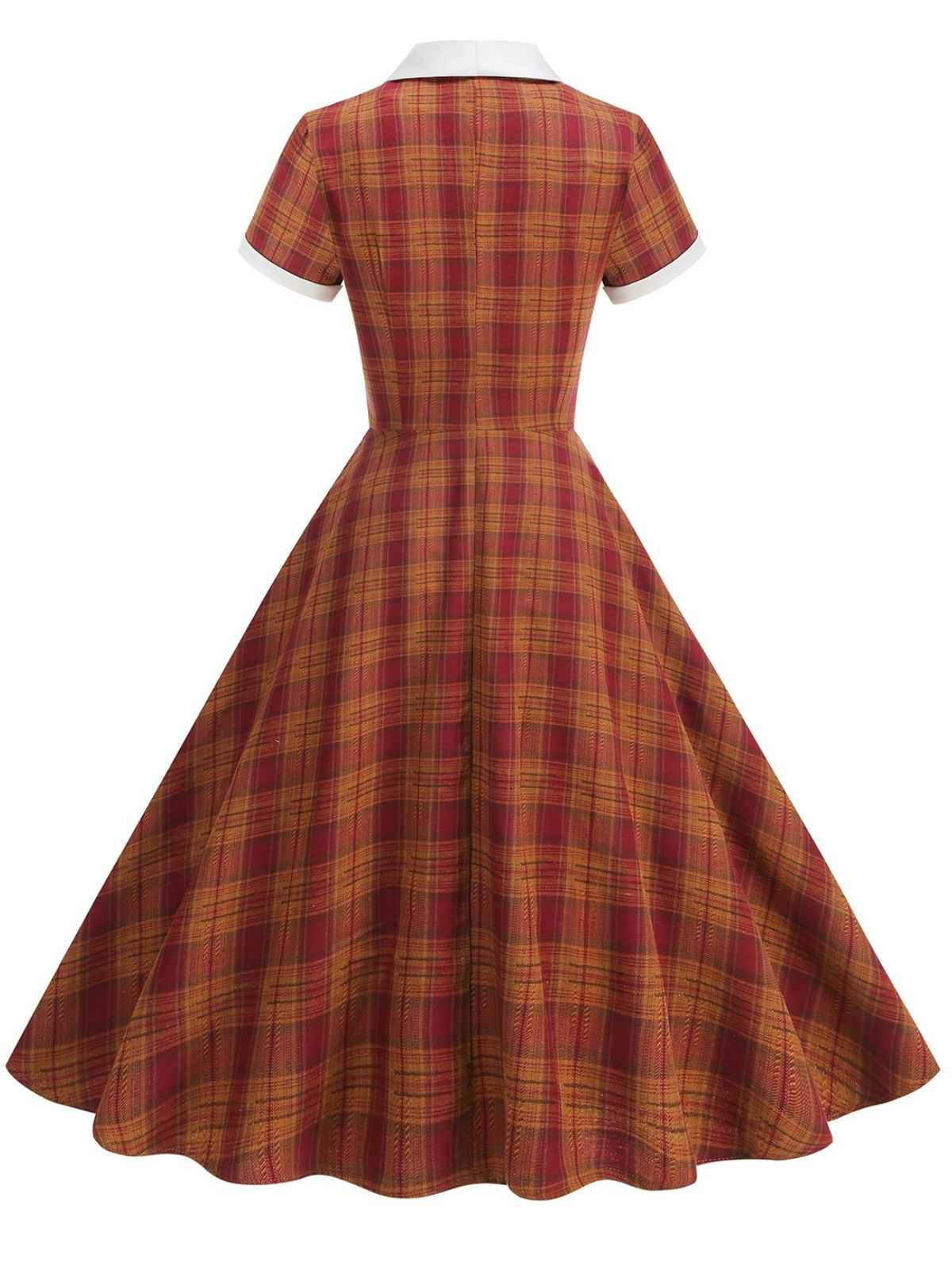 1950s Peter Pan Collar Plaid Swing Dress - Image 3