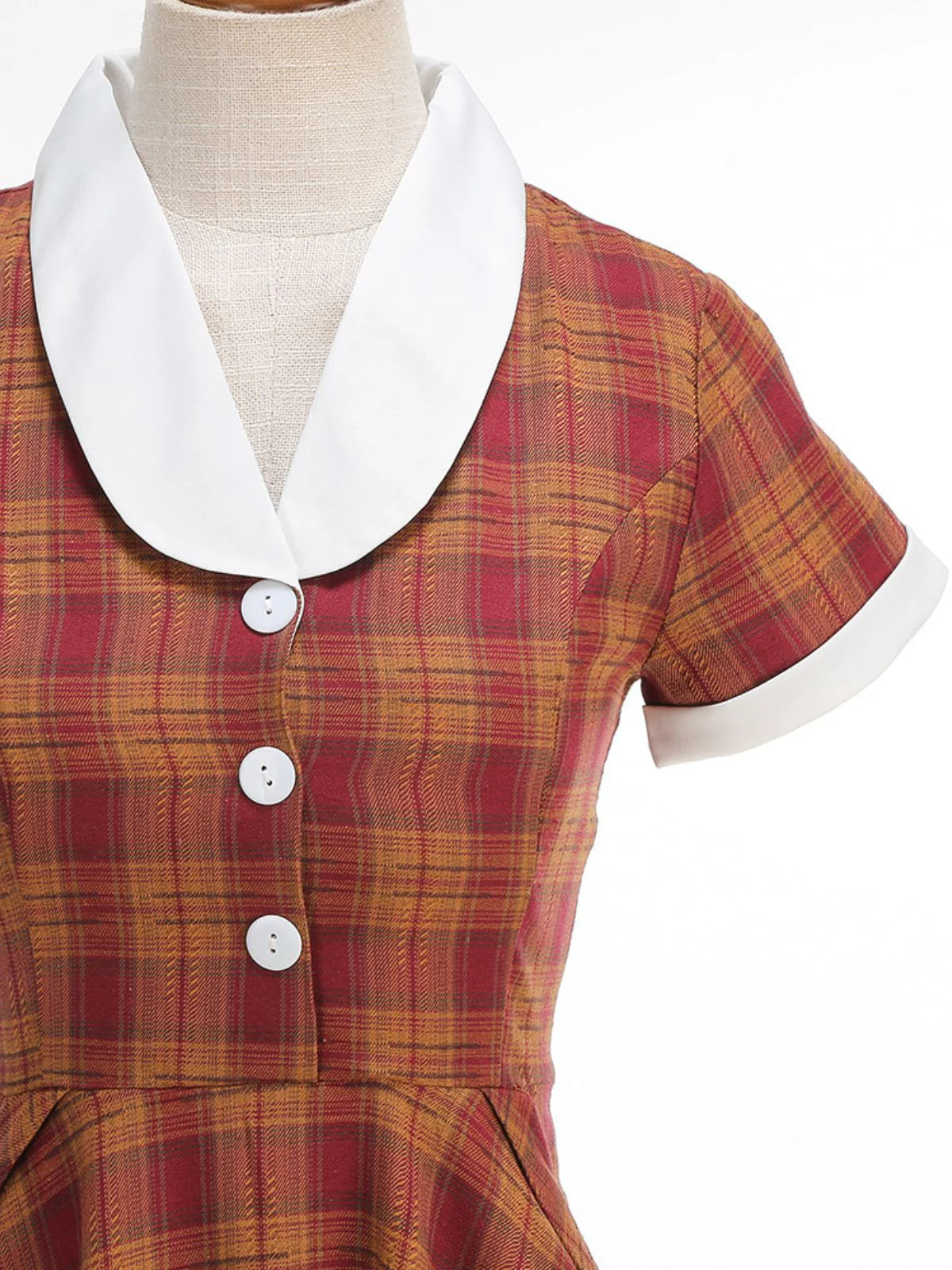 1950s Peter Pan Collar Plaid Swing Dress - Image 4