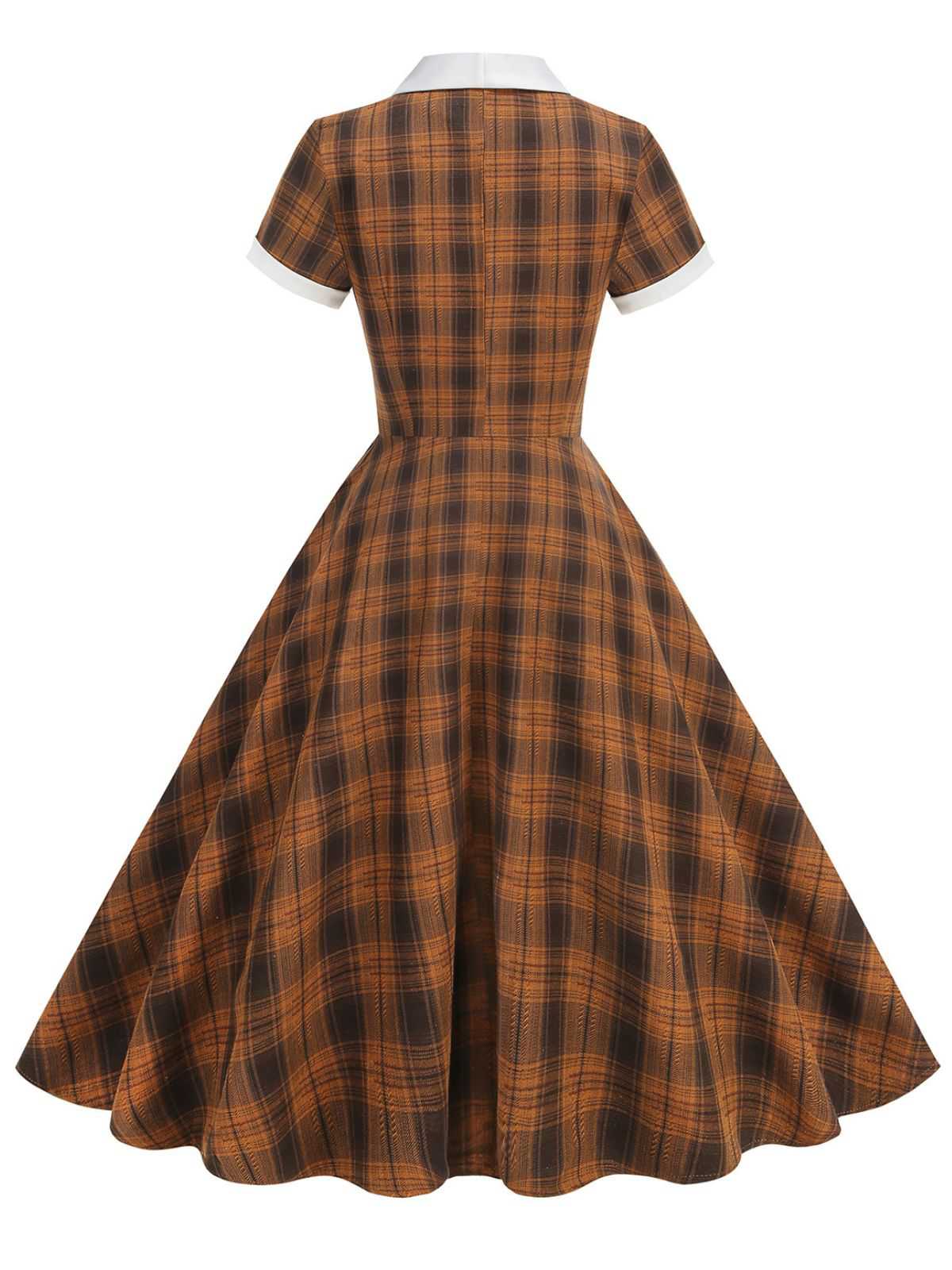 1950s Peter Pan Collar Plaid Swing Dress - Image 8