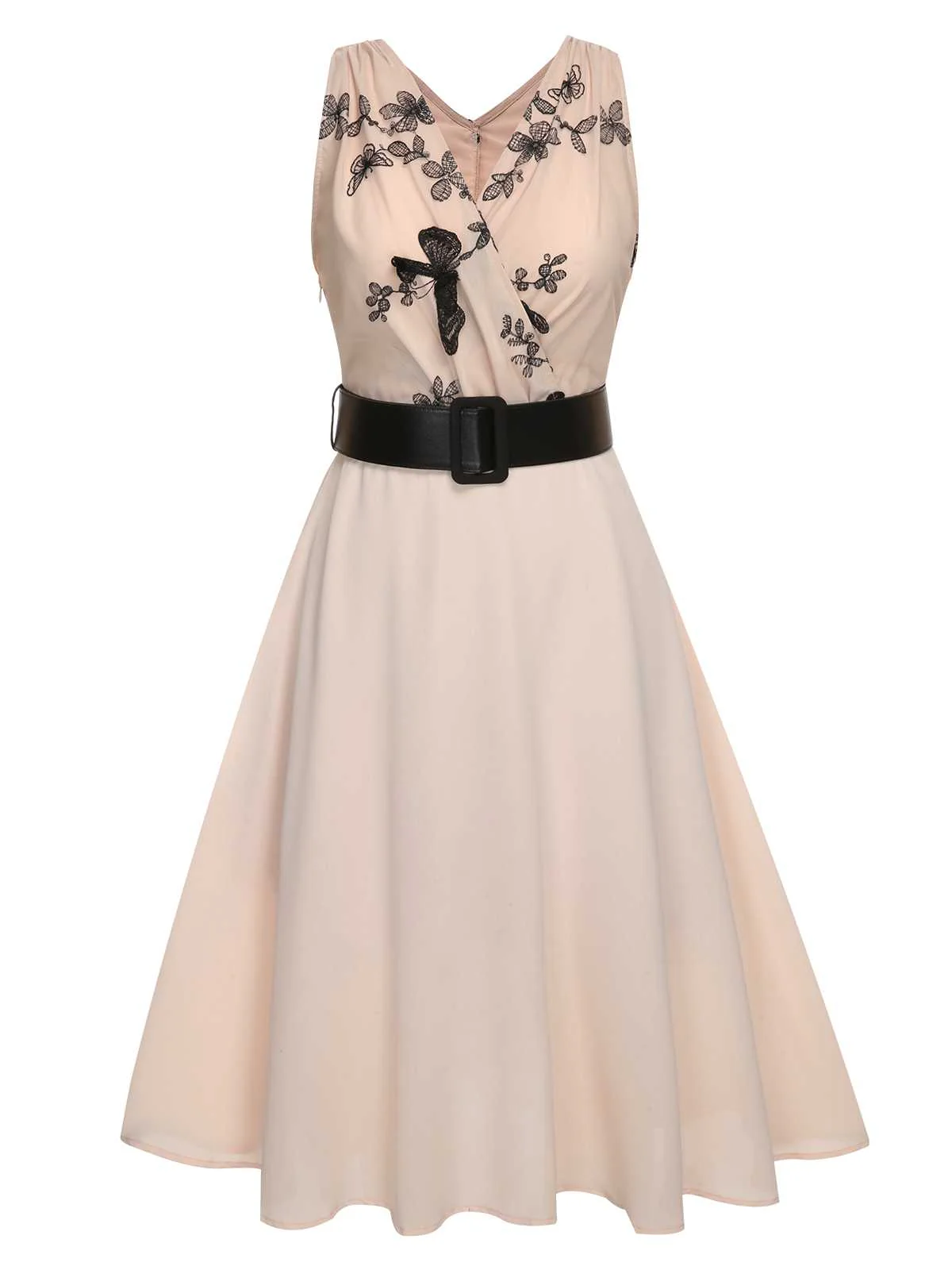 1950s Pink Butterfly Sleeveless Dress With Belt - Image 2