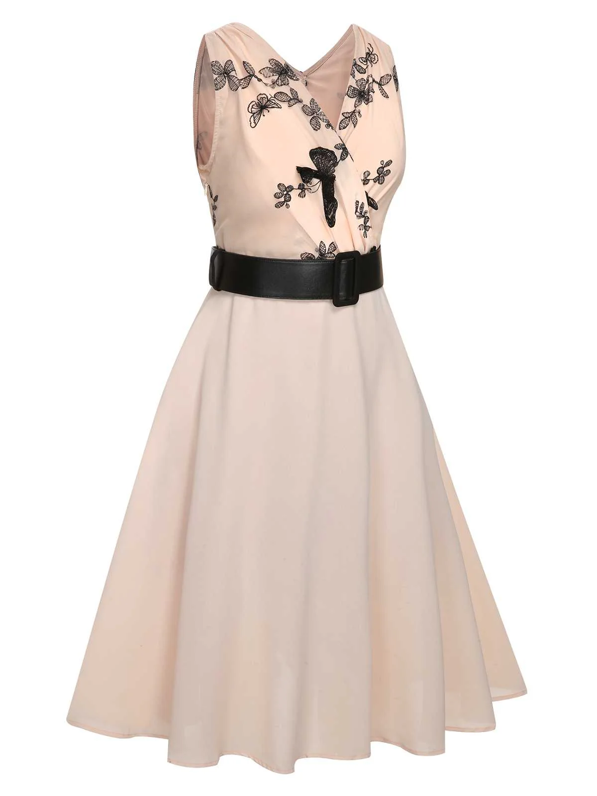 1950s Pink Butterfly Sleeveless Dress With Belt - Image 3
