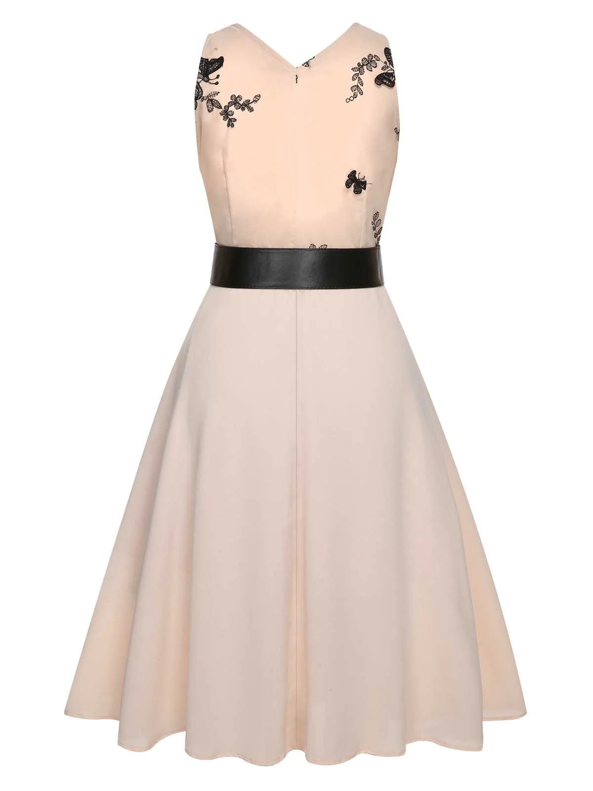 1950s Pink Butterfly Sleeveless Dress With Belt - Image 4