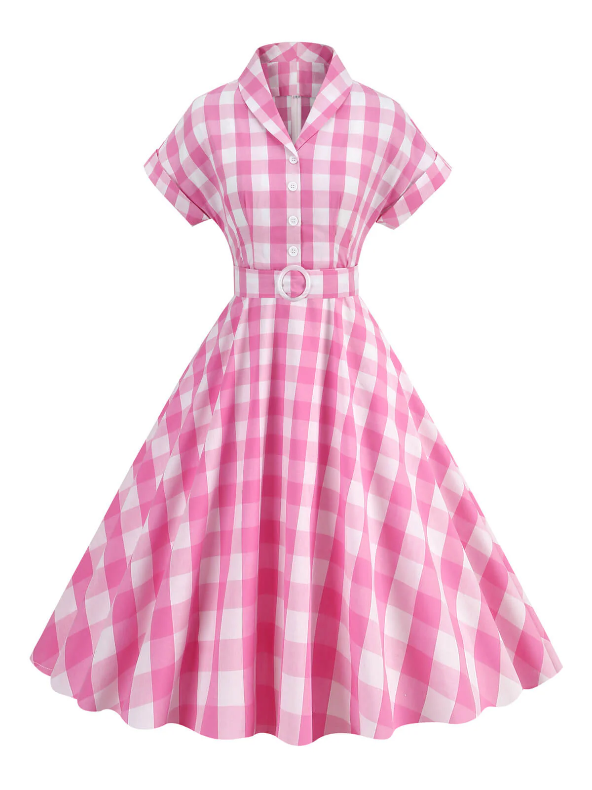 1950s Plaid Bow Lapel Swing Dress - Image 4