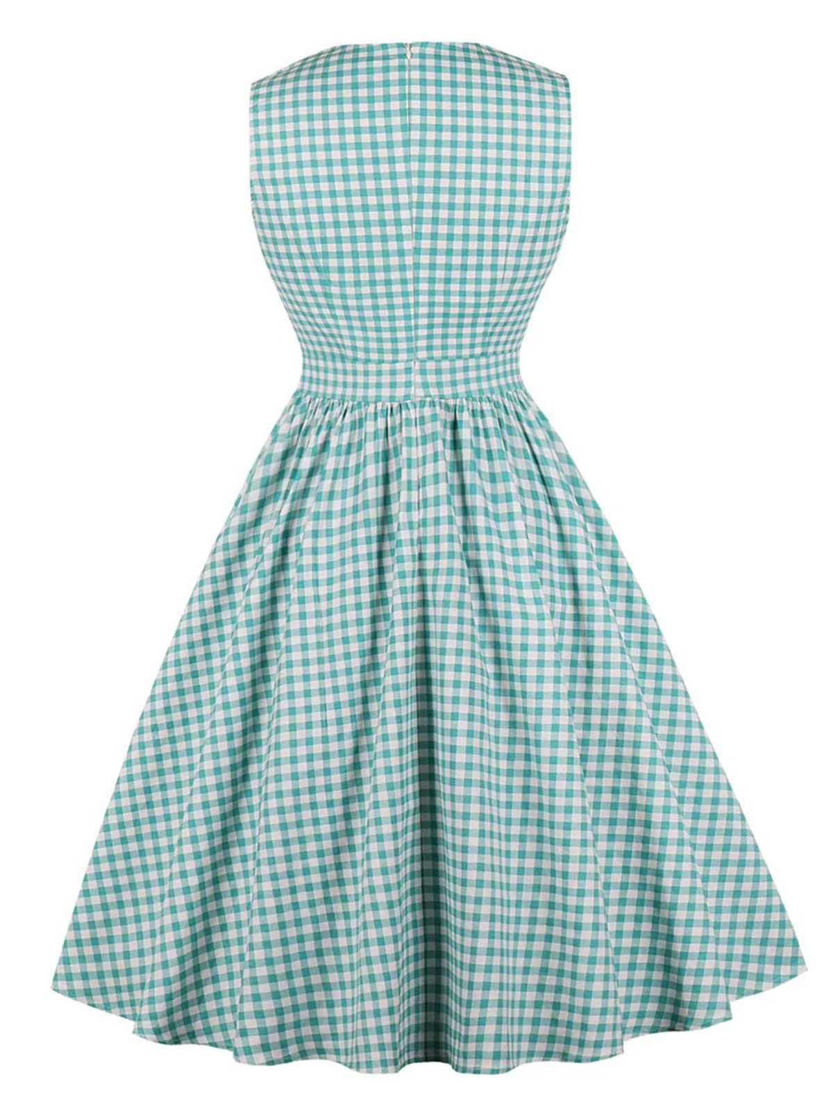 1950s Plaid Bow Pockets Lapel Dress - Image 3