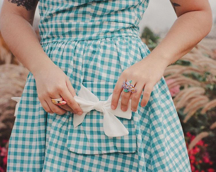 1950s Plaid Bow Pockets Lapel Dress - Image 2
