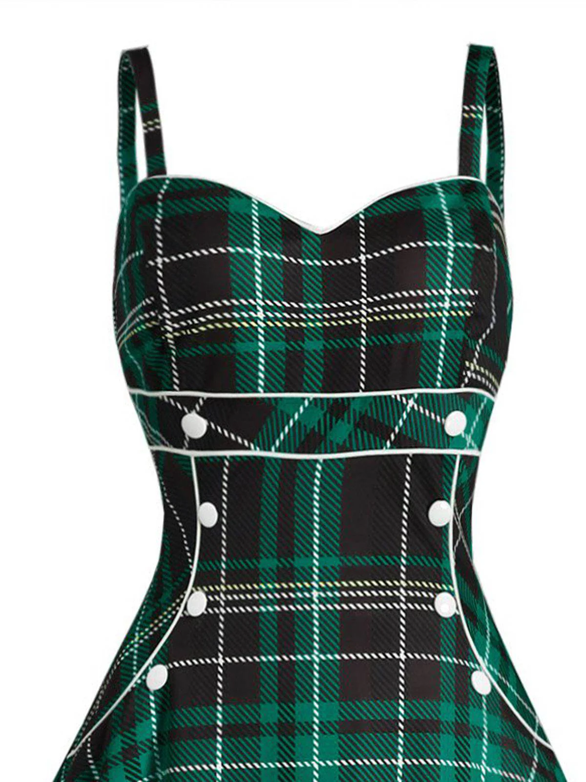 1950s Plaid Button Strap Swing Dress - Image 2
