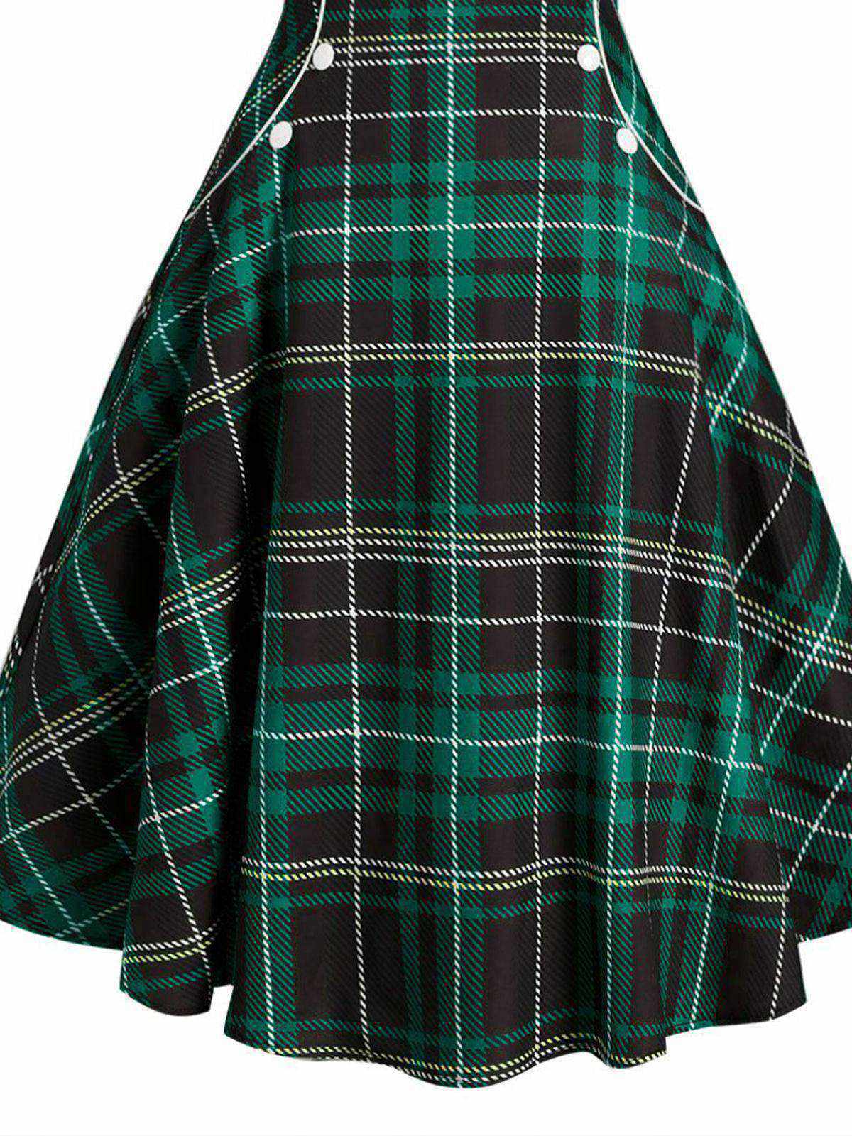 1950s Plaid Button Strap Swing Dress - Image 3