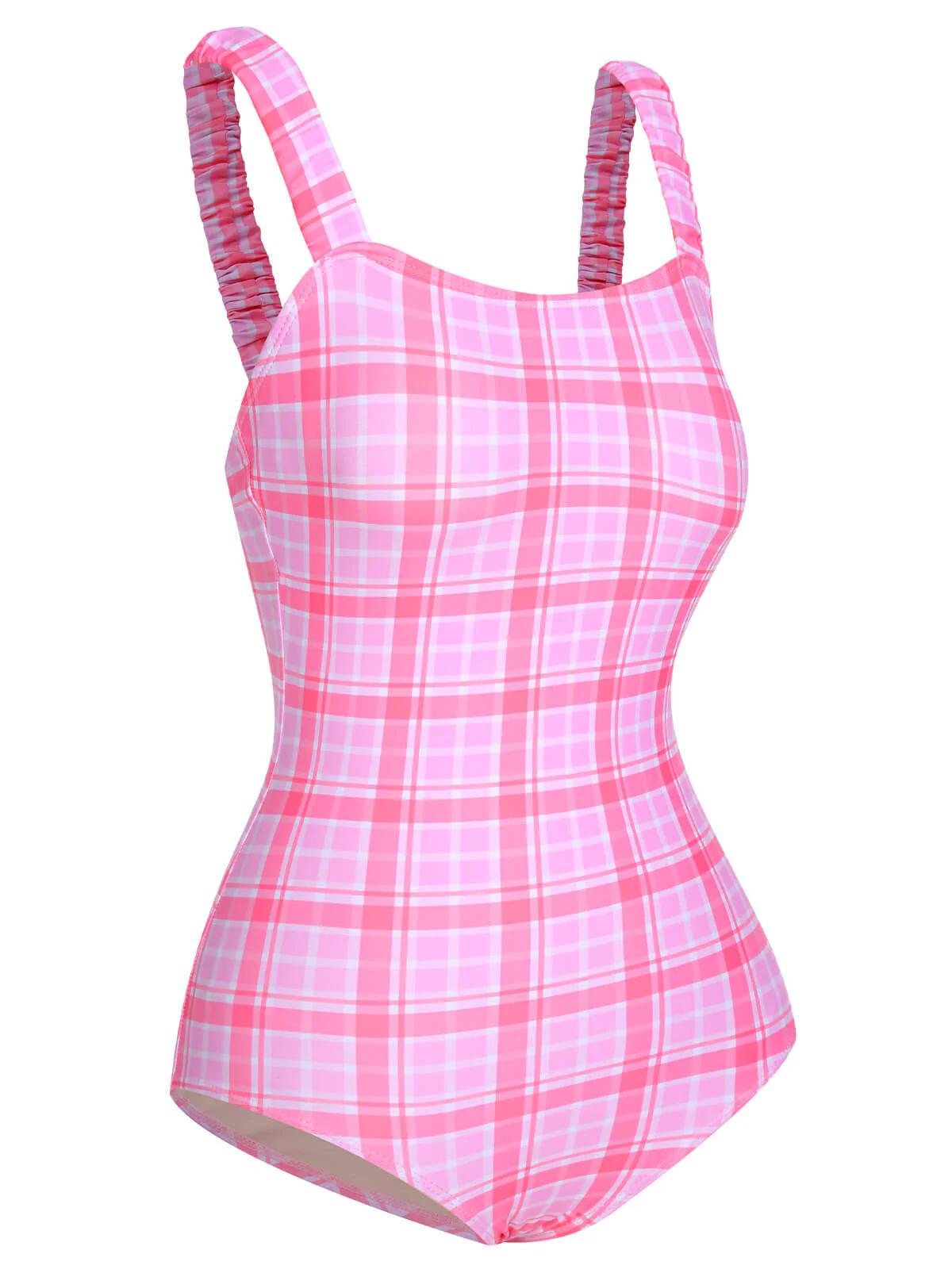 1950s Plaid Elastic Gathers One-Piece Swimsuit - Image 2