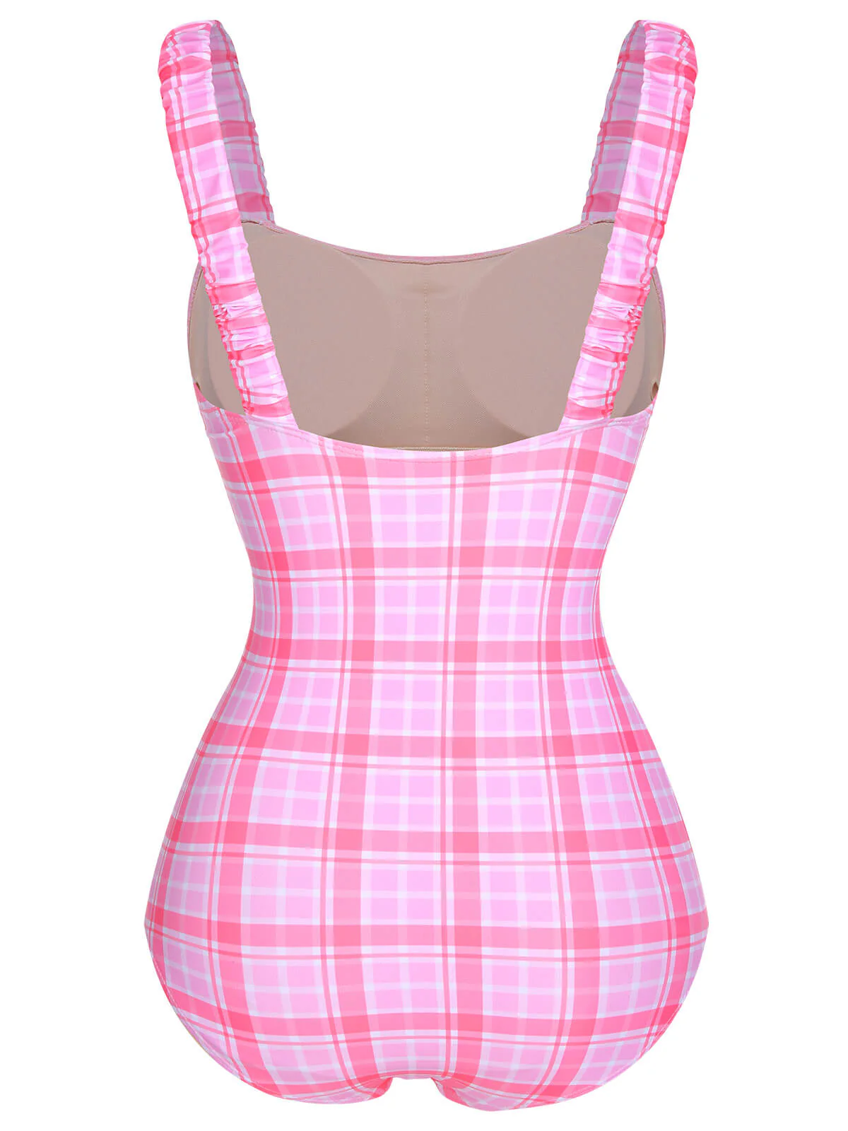 1950s Plaid Elastic Gathers One-Piece Swimsuit - Image 3