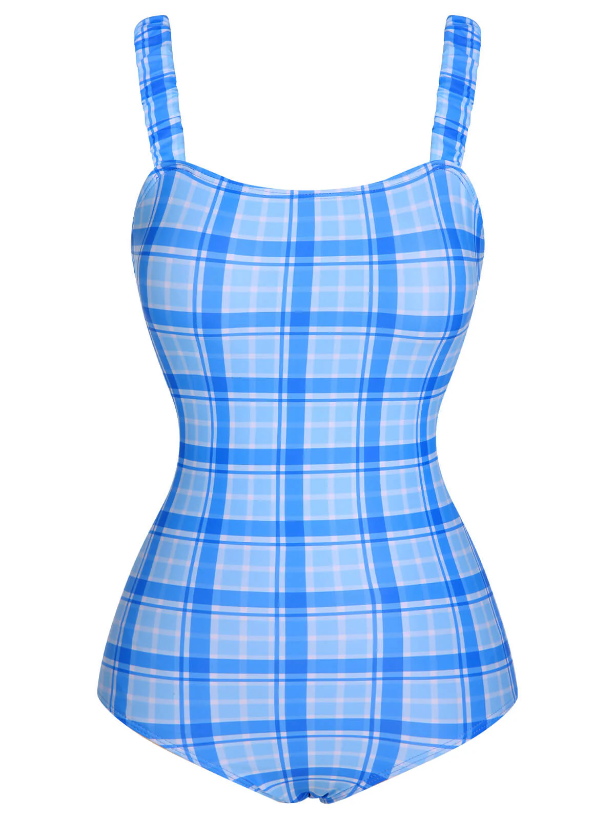 1950s Plaid Elastic Gathers One-Piece Swimsuit - Image 5