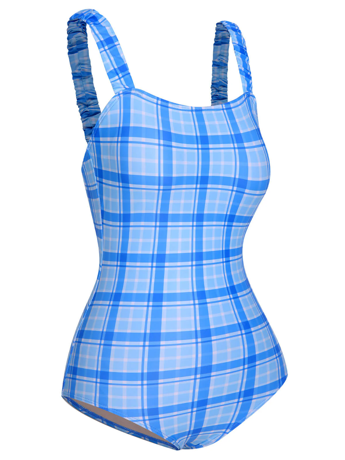 1950s Plaid Elastic Gathers One-Piece Swimsuit - Image 6
