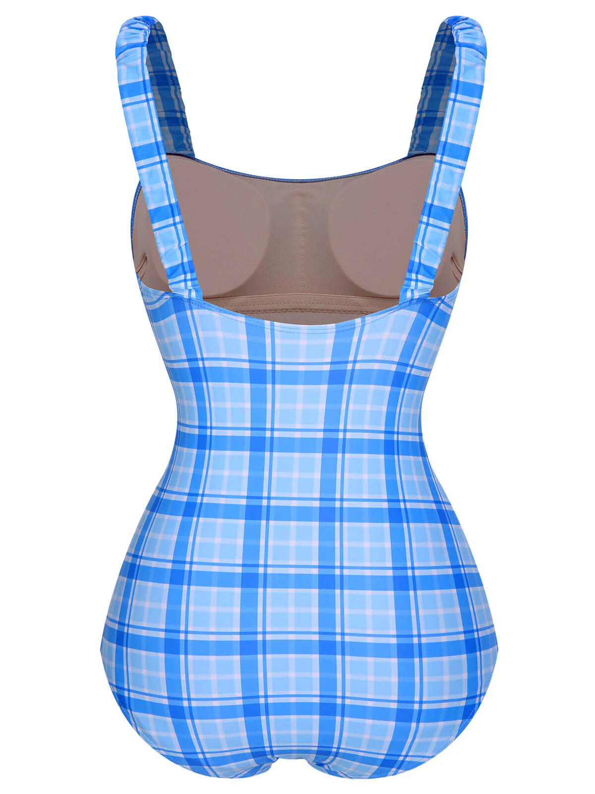 1950s Plaid Elastic Gathers One-Piece Swimsuit - Image 7