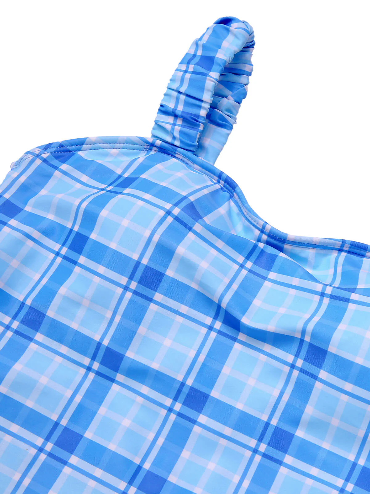 1950s Plaid Elastic Gathers One-Piece Swimsuit - Image 8